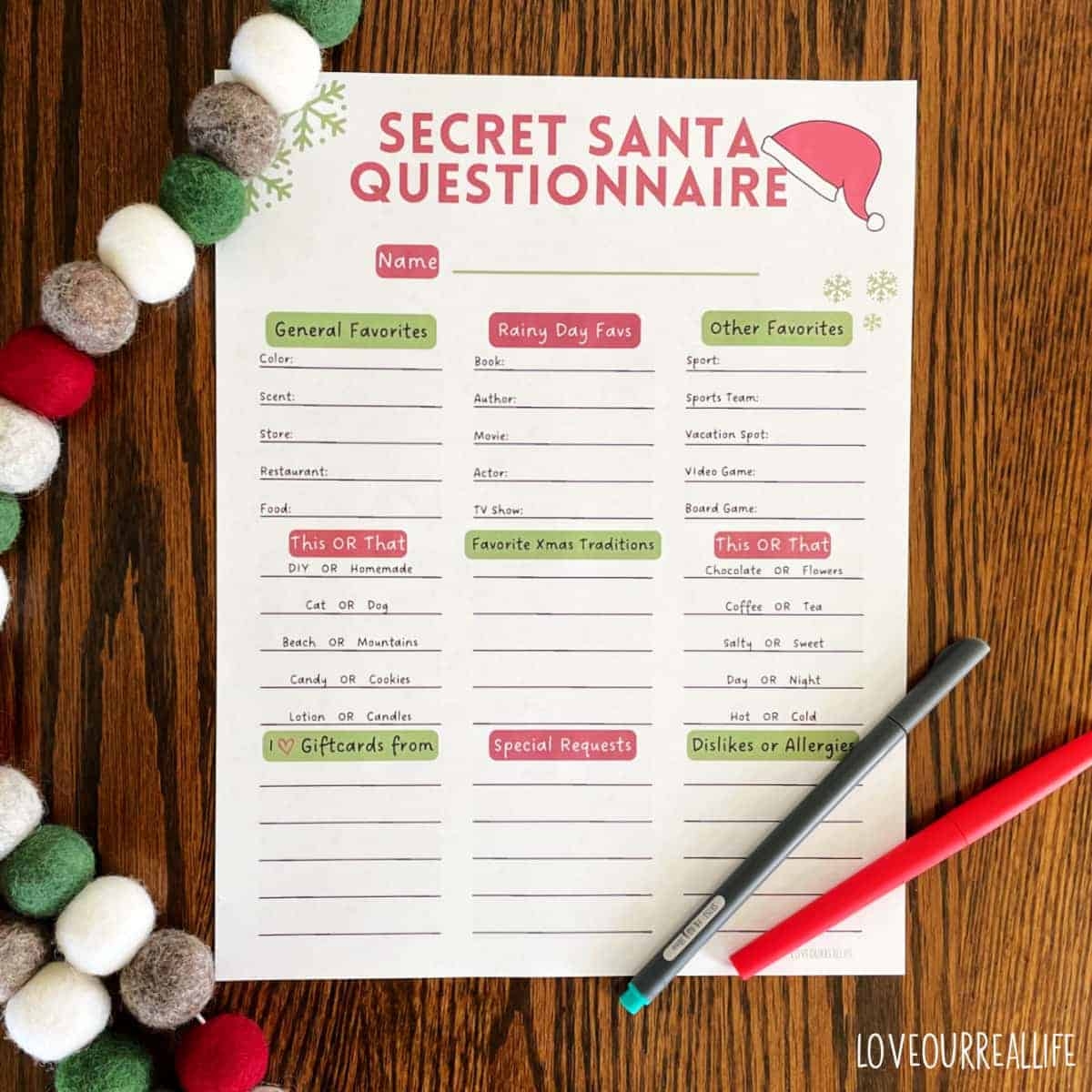Secret Santa List Template Free