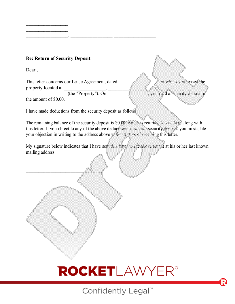 Free Security Deposit Return Letter Template Rocket Lawyer