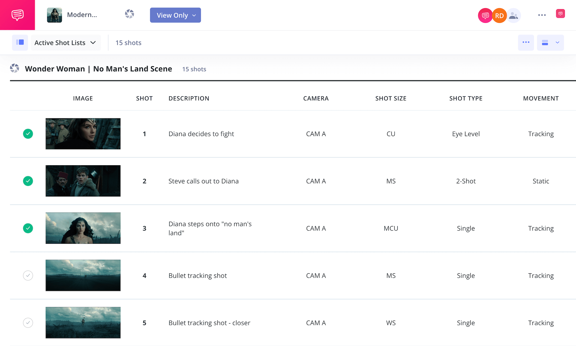 Studiobinder Shot List Template
