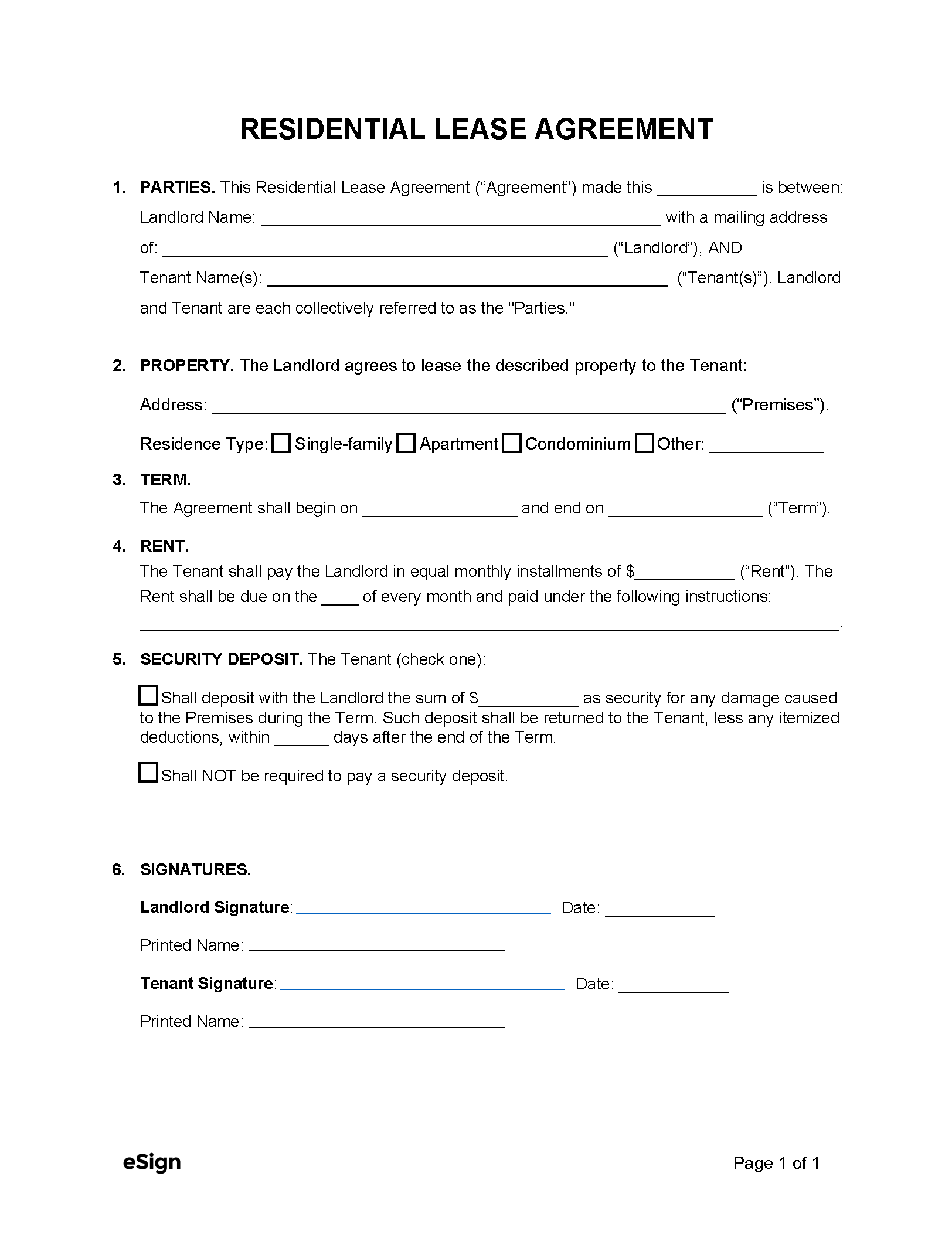 Free Printable Basic Rental Agreement Fillable