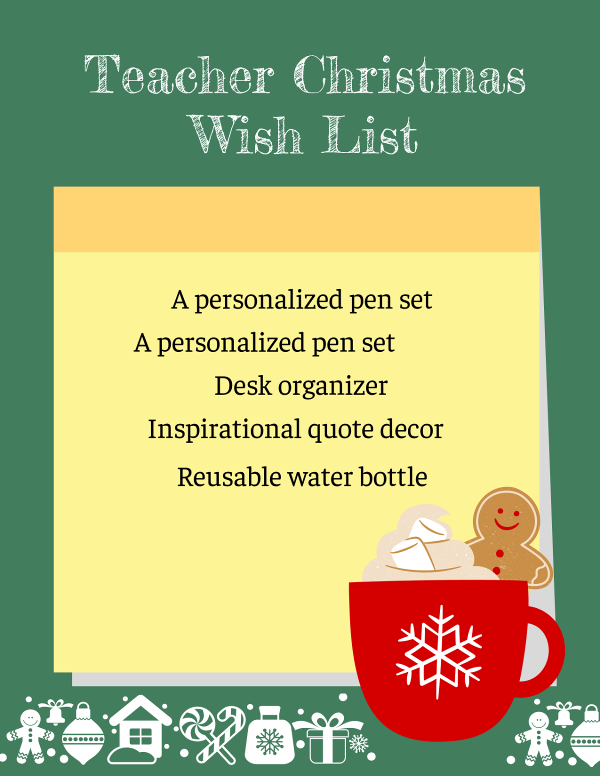 Teacher Christmas Wish List Template