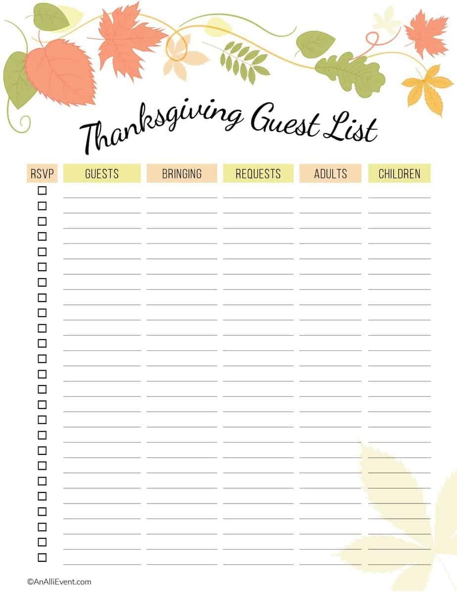 Thanksgiving List Template