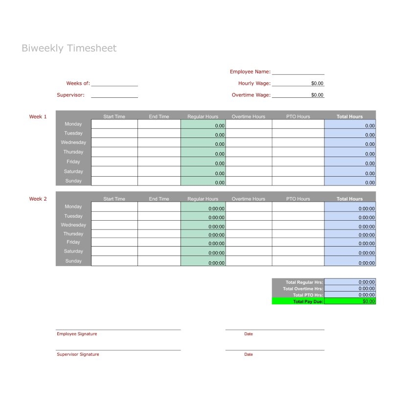 Weekly Timesheet Template Free Printable
