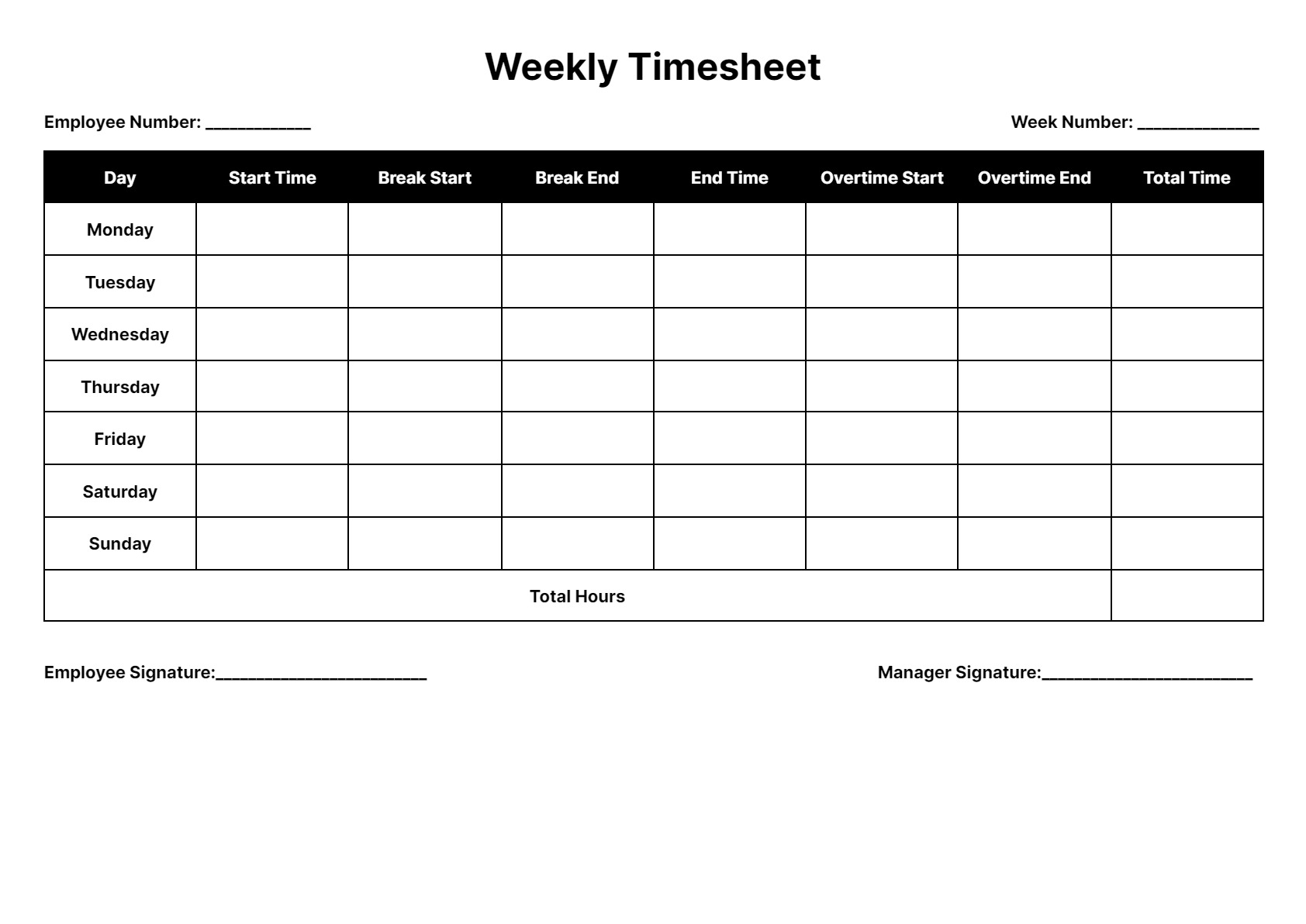 Weekly Timesheet Template Free Printable