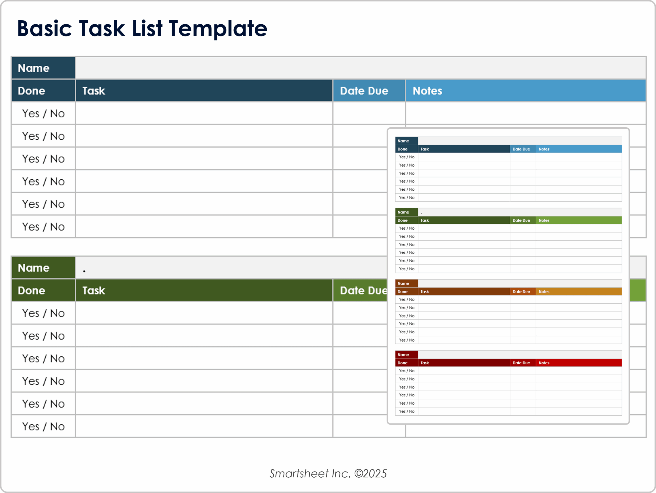 Sample Task List Template