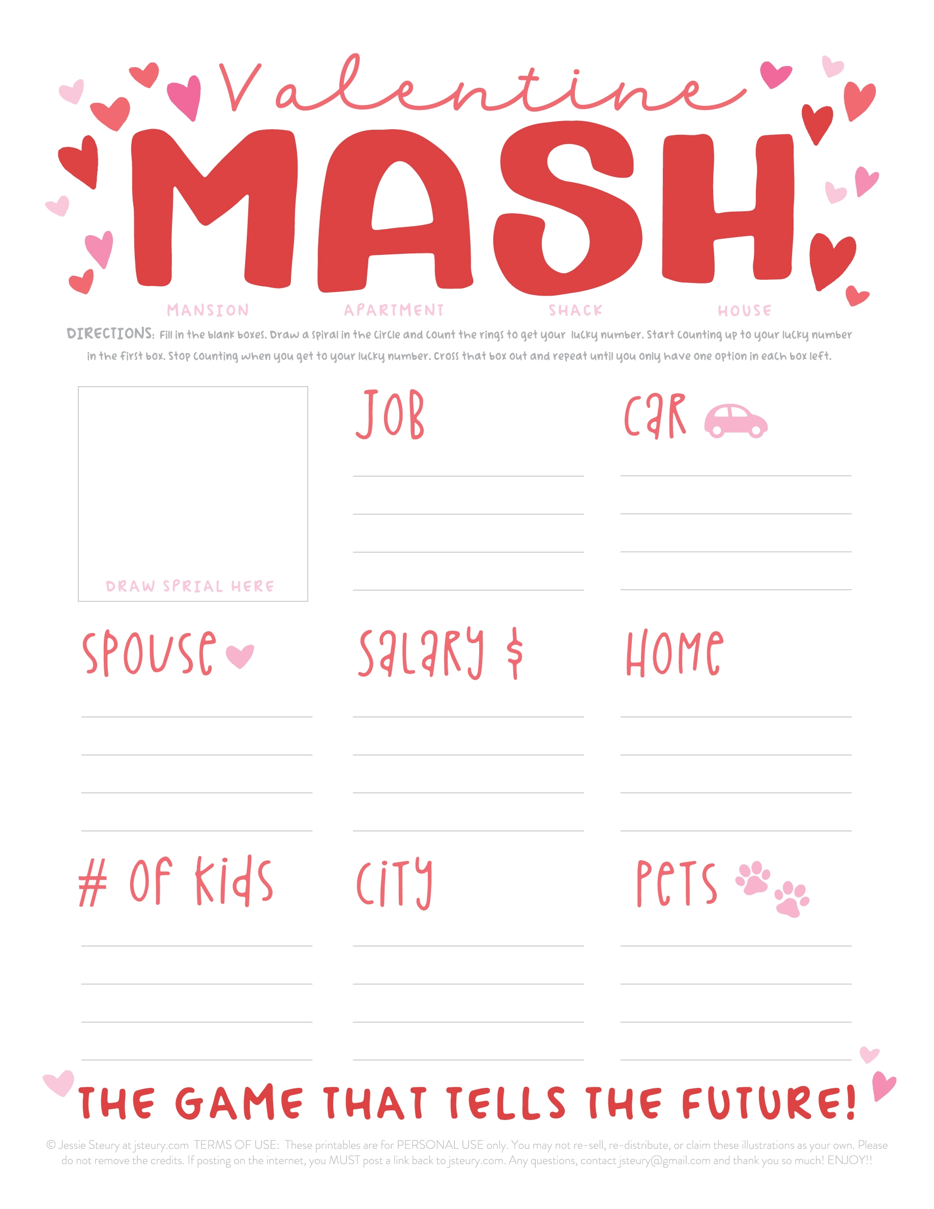 Free Valentine MASH Game U0026 Word Search Cards Jessie Steury