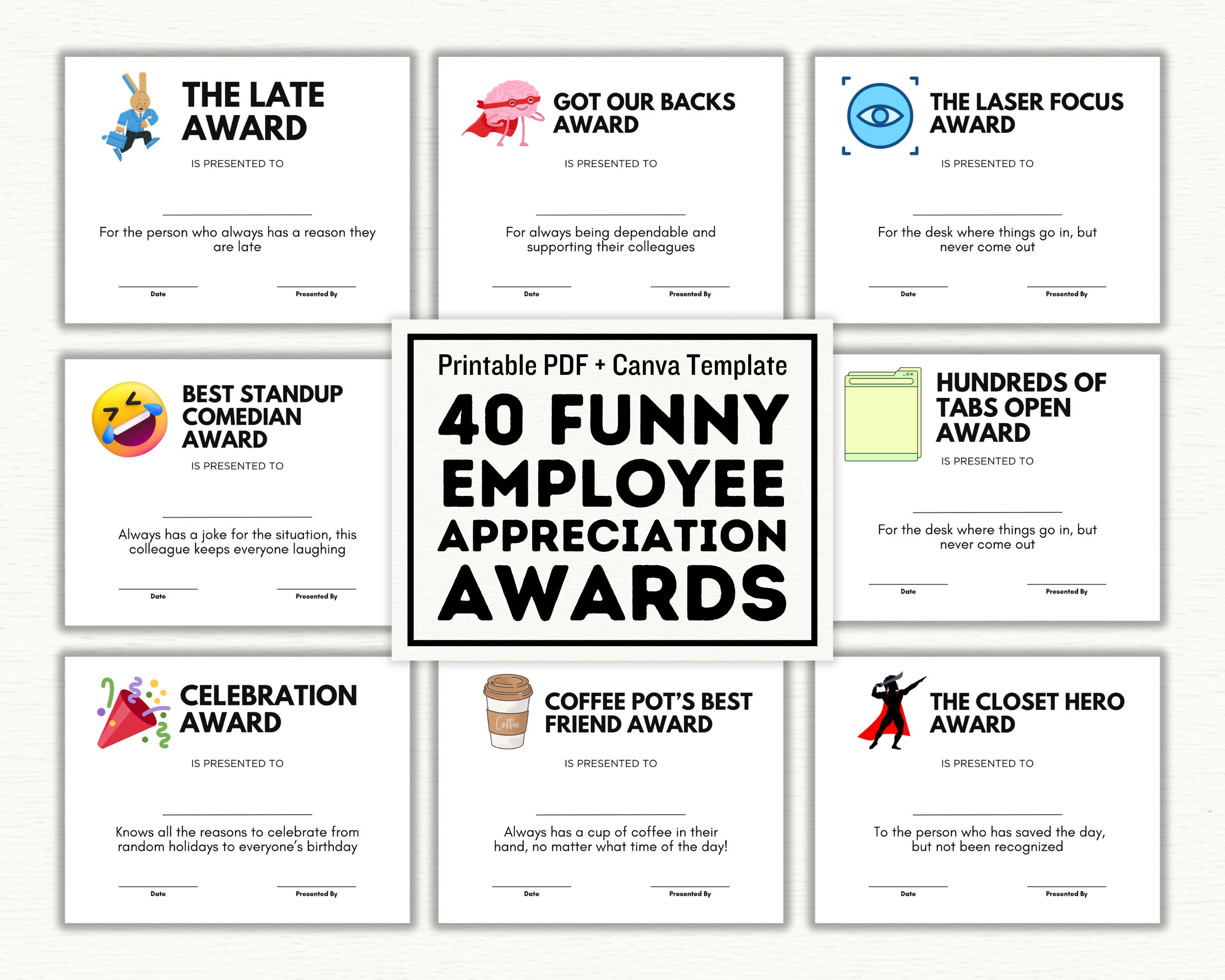 Funny 40 Employee Award Certificates Printable PDF And Editable Canva Template Employee Recognition U0026 Appreciation Gift Employee Of Month Etsy