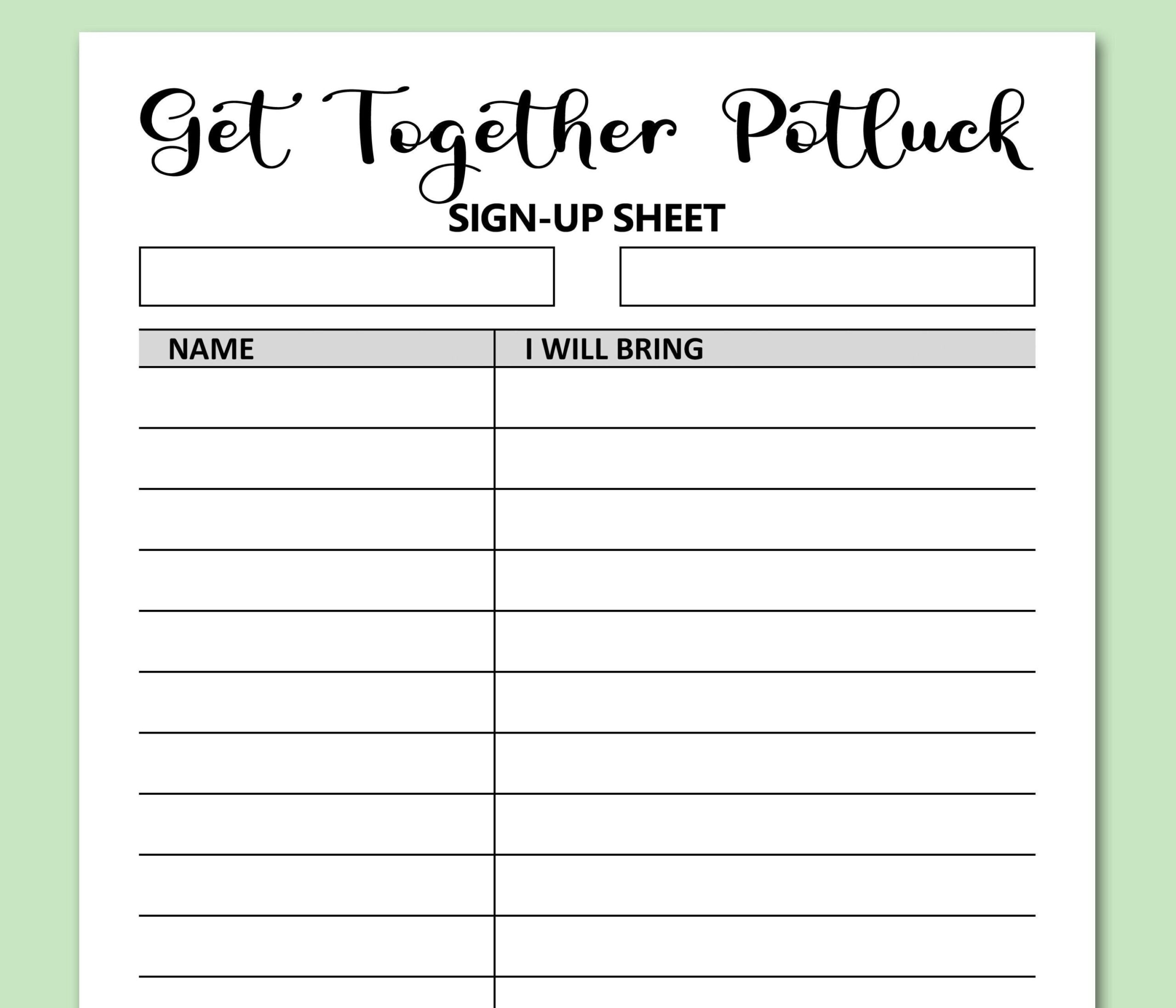 Potluck Sign Up List Template