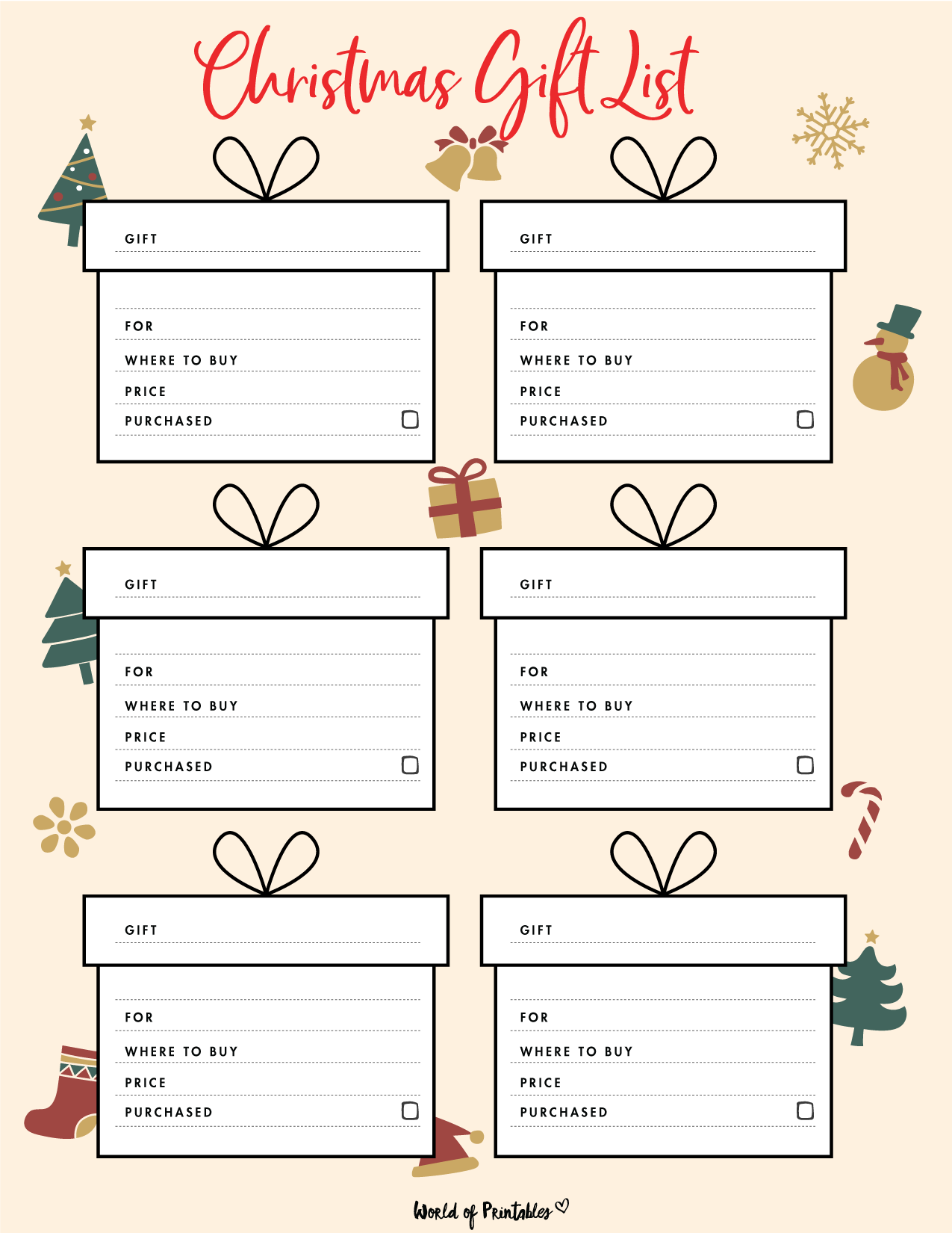 Gift List Templates World Of Printables