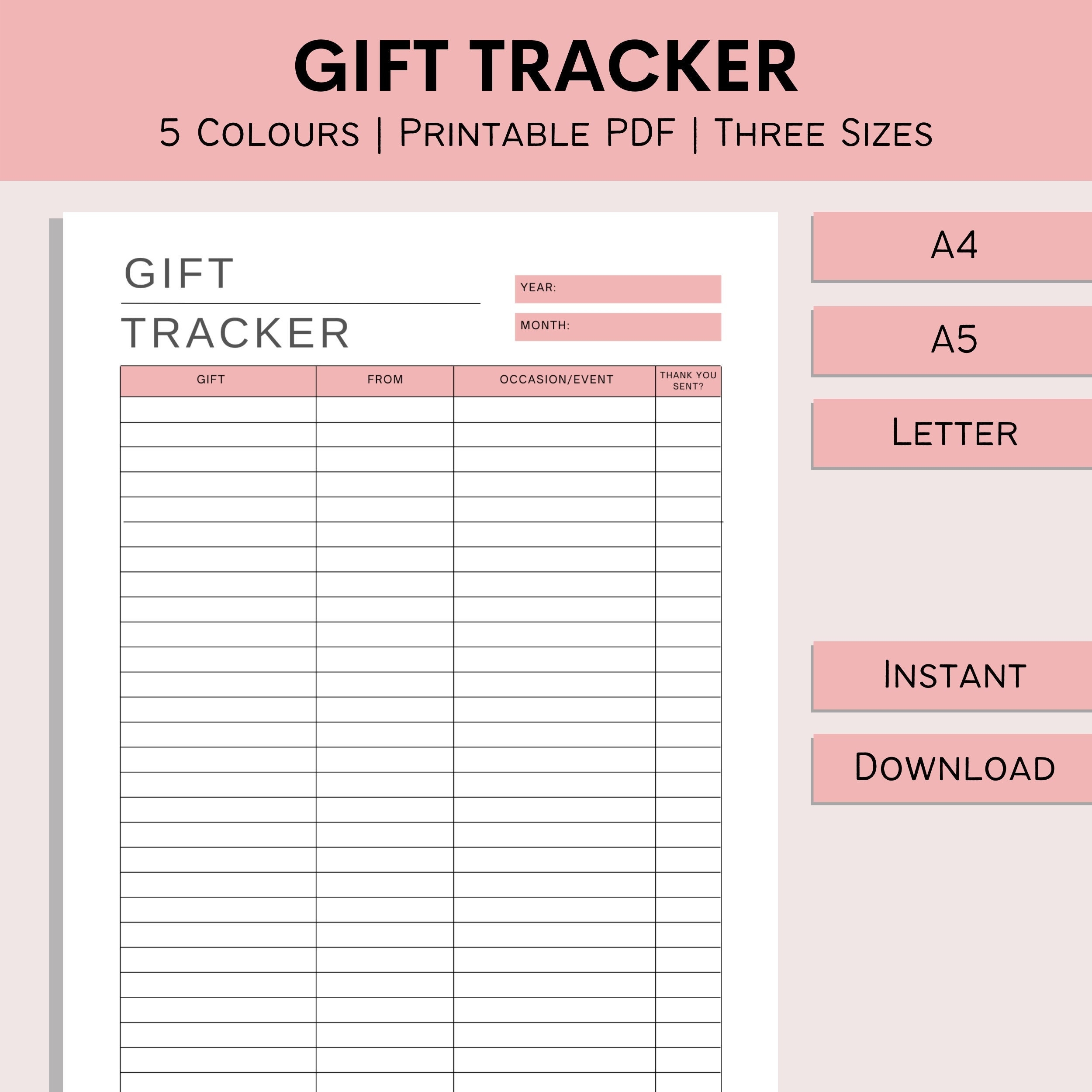 Template Free Printable Gift Tracker