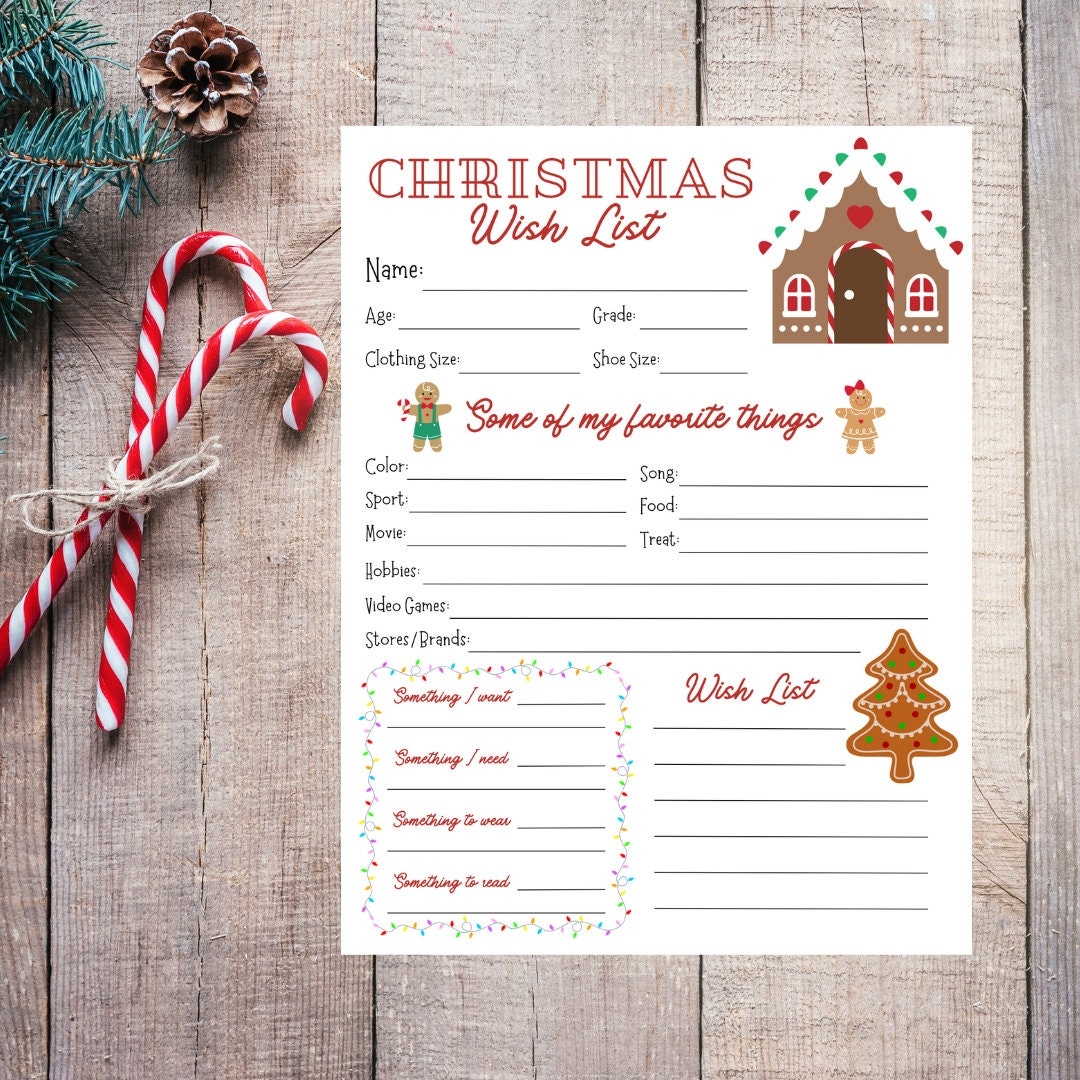 Gingerbread Christmas Wish List Template Gift Wish List For Kids Holiday Present List Holiday Gift Guide For Grandparents And Family Etsy