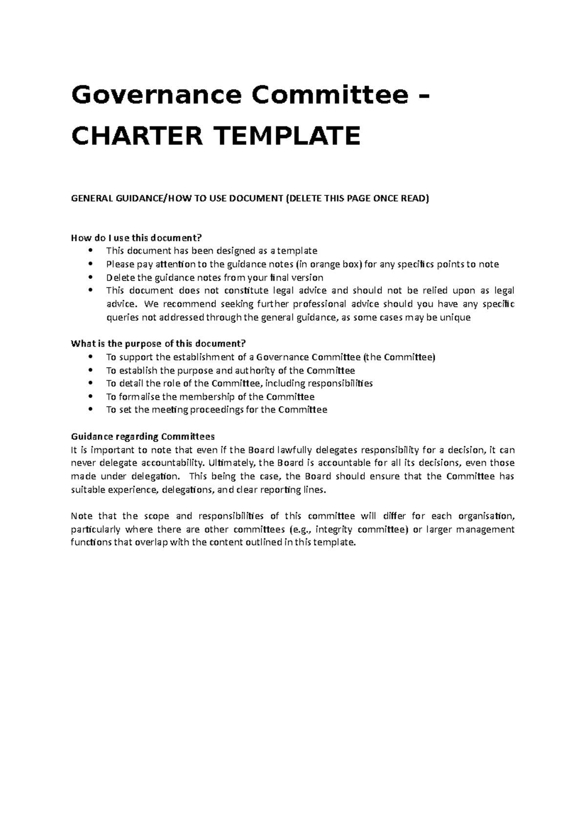 Governance Committee Charter Template Governance Committee 