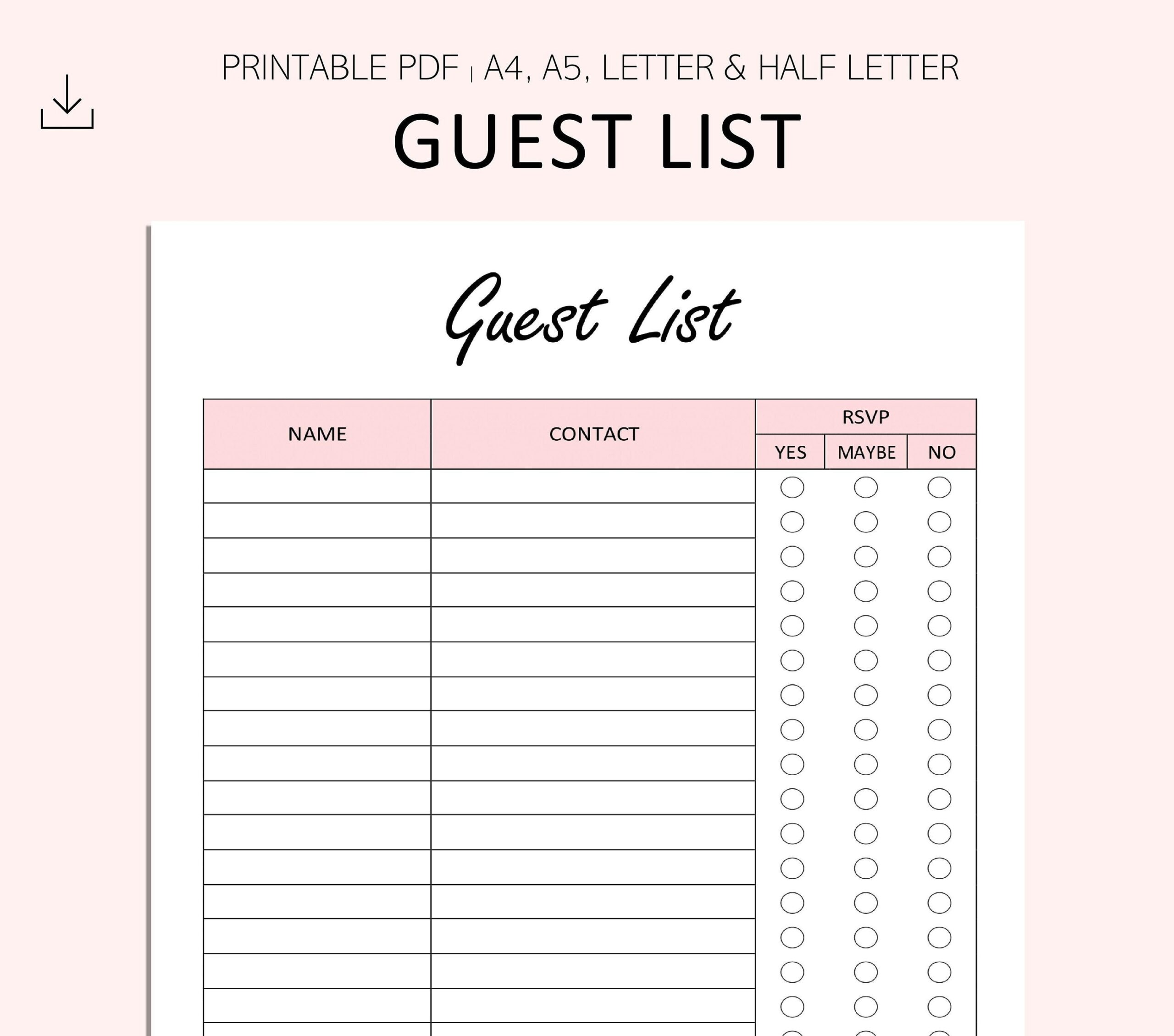 Party Guest List Template