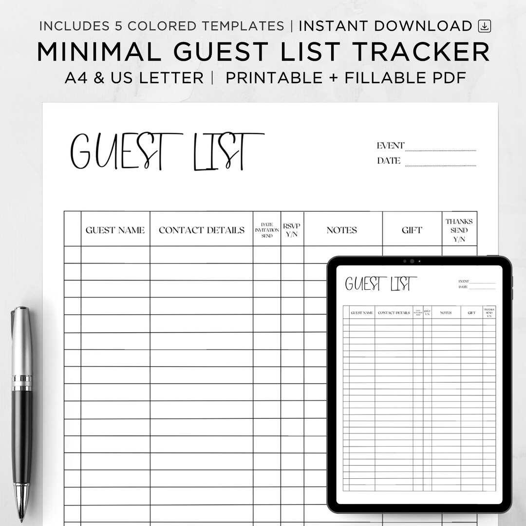Guest List Template Guest List Tracker Party Events Birthday U0026 Wedding Guest List Guest List Printable Editable Guest List adress rsvp Etsy
