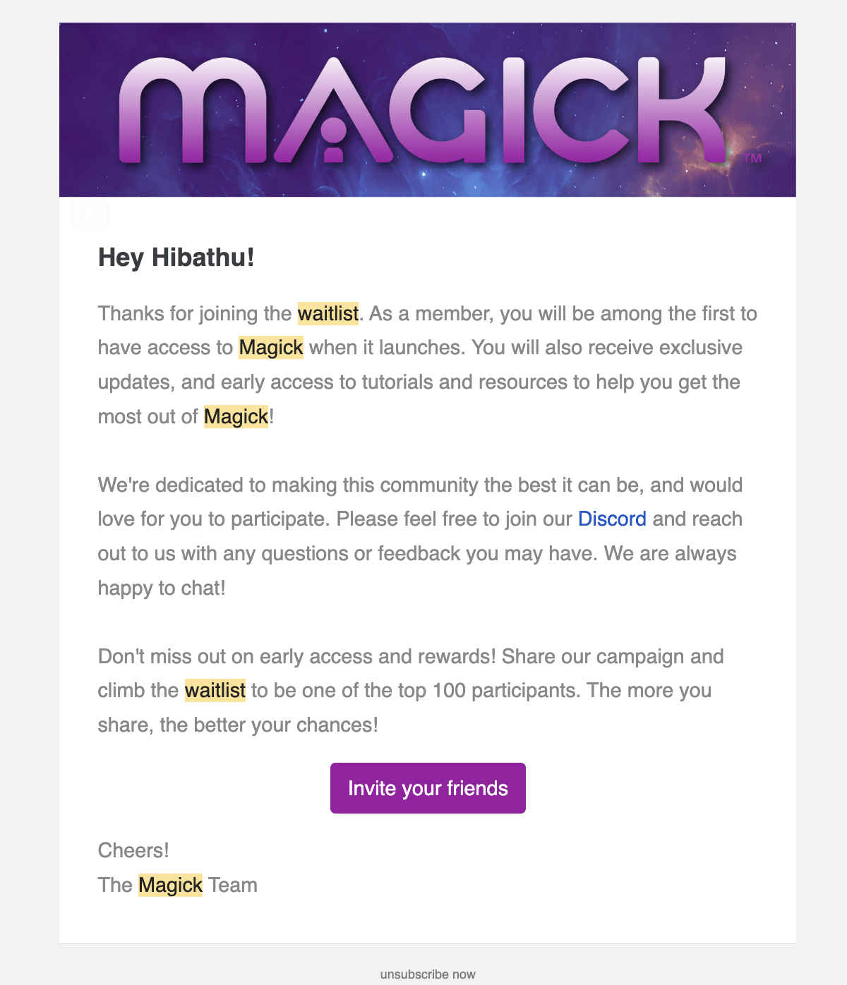 Waiting List Email Template