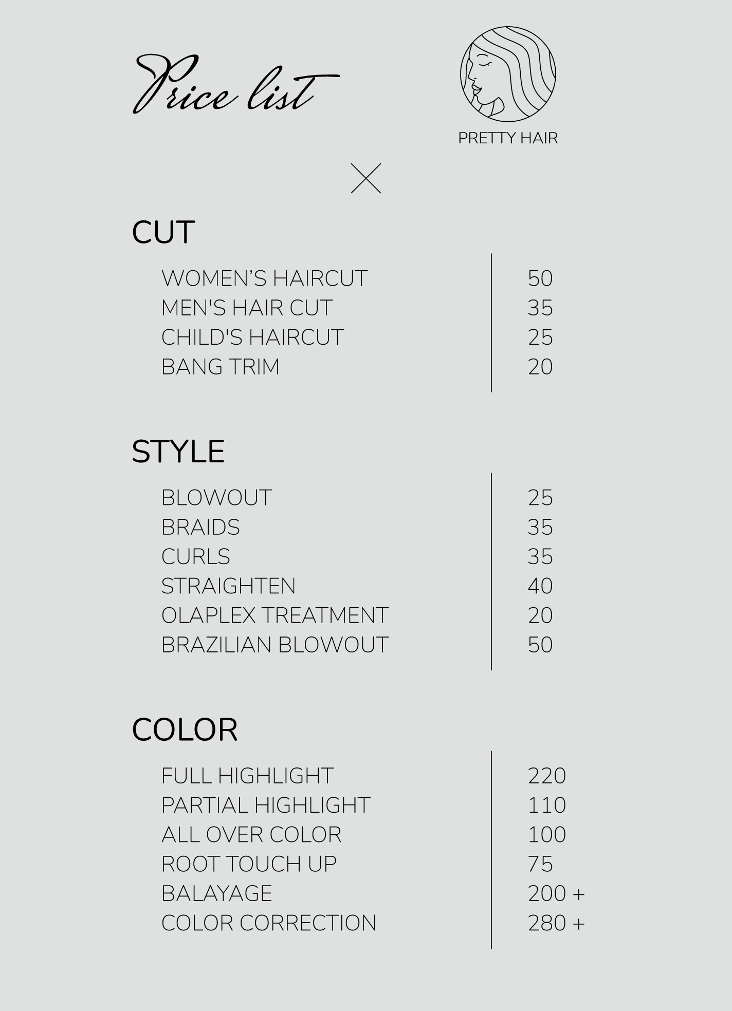 Braids Price List Template