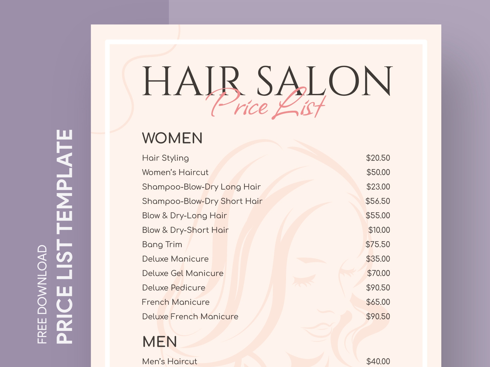 Beauty Salon Price List Template
