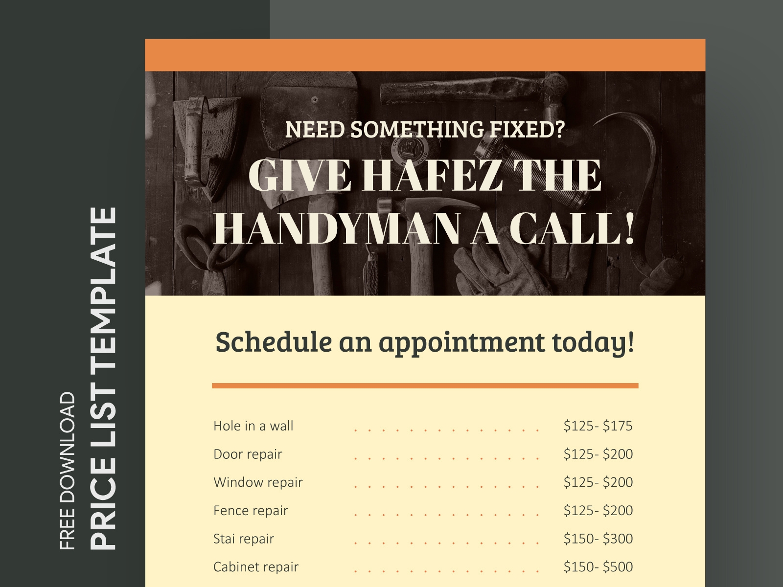 Handyman Price List Free Google Docs Template By Gdoc On Dribbble