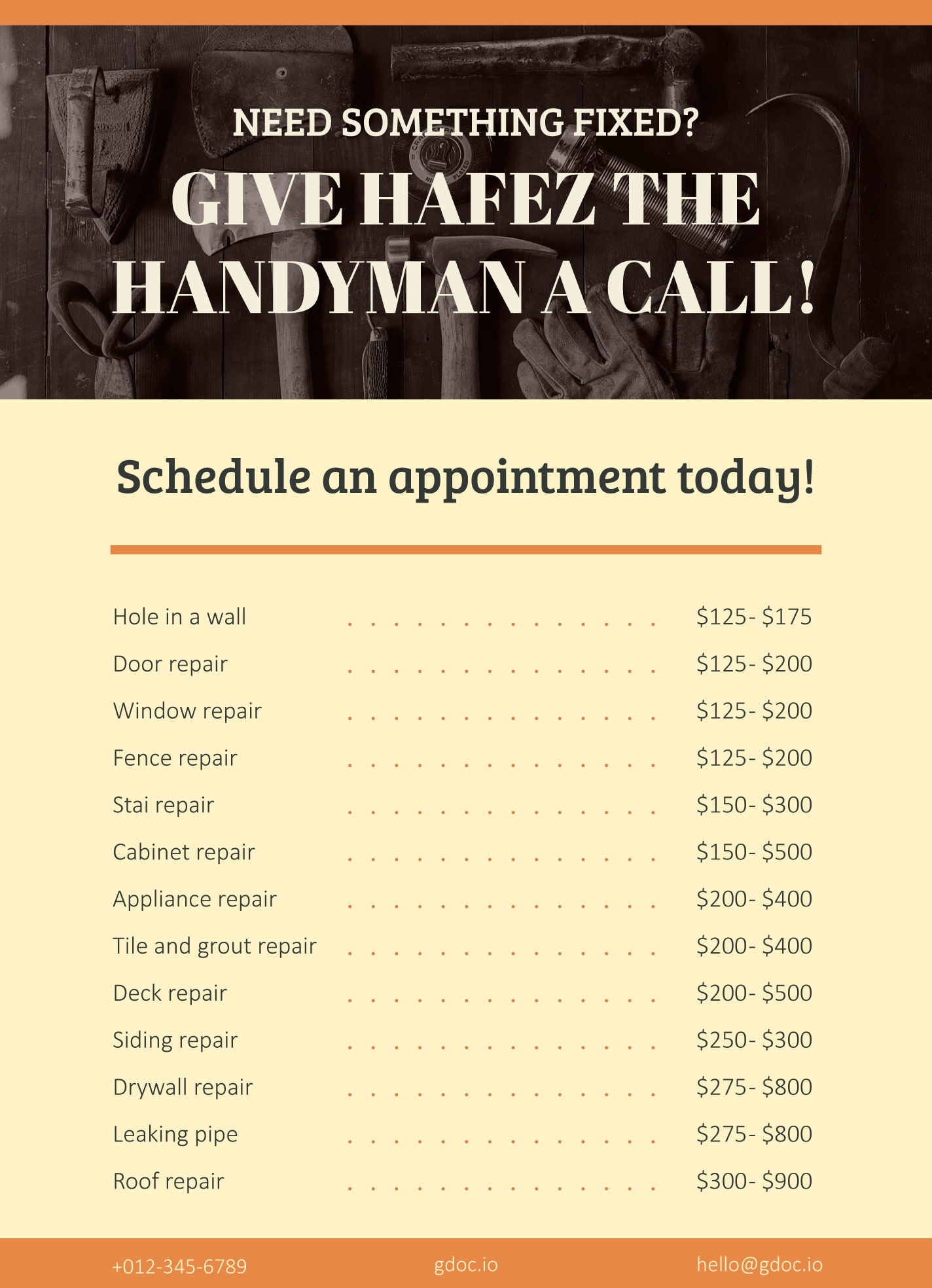 Handyman Price List Template
