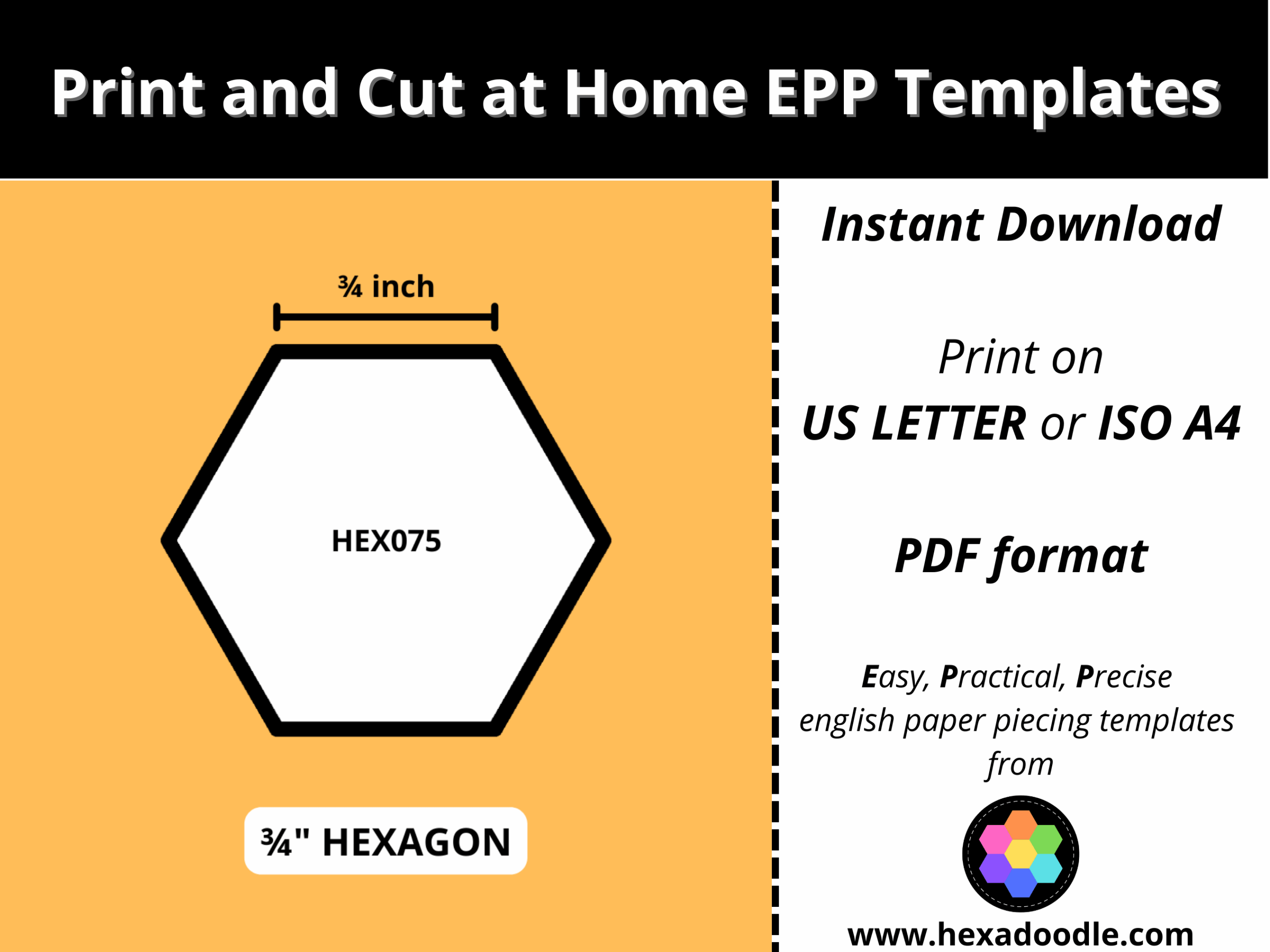HEX075 HEXAGON EPP Print And Cut At Home Templates Inch Sides For Printing And Cutting Out At Home 30 Hexagons Per Page 