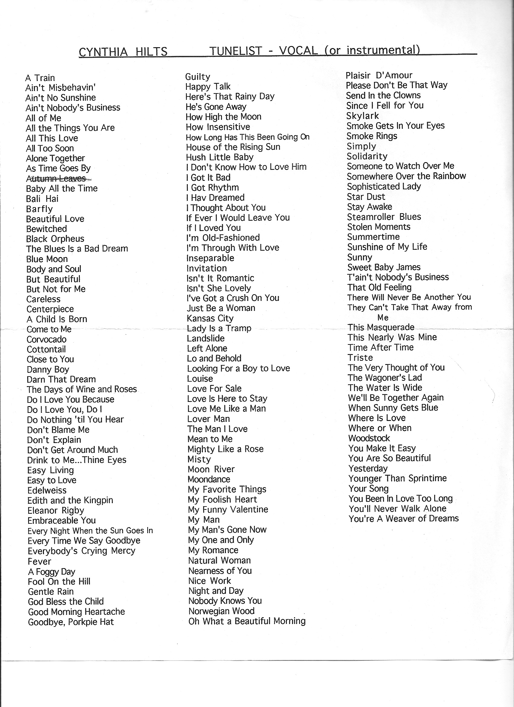 Hilts Sample Repertoire music U0026 Tune Lists CYNTHIA HILTS