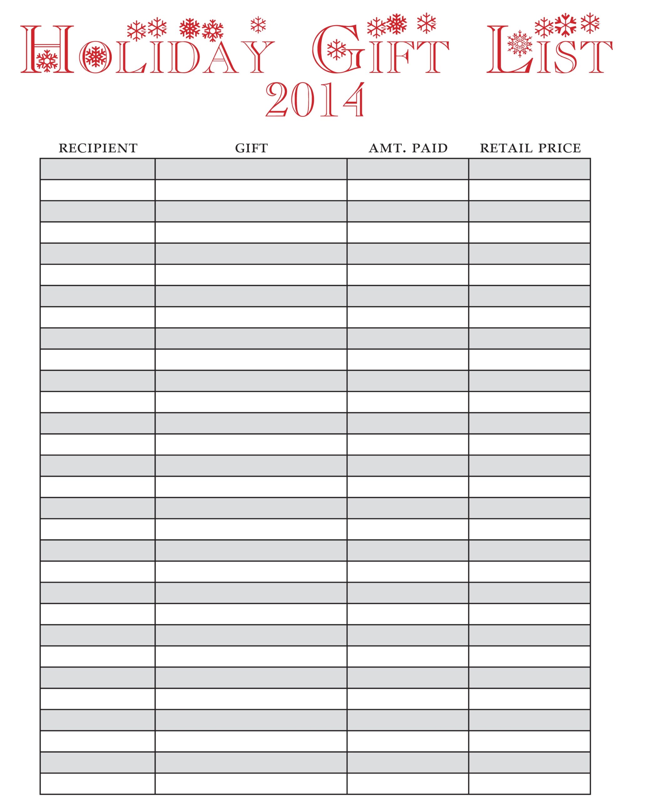 Christmas Shopping List Template