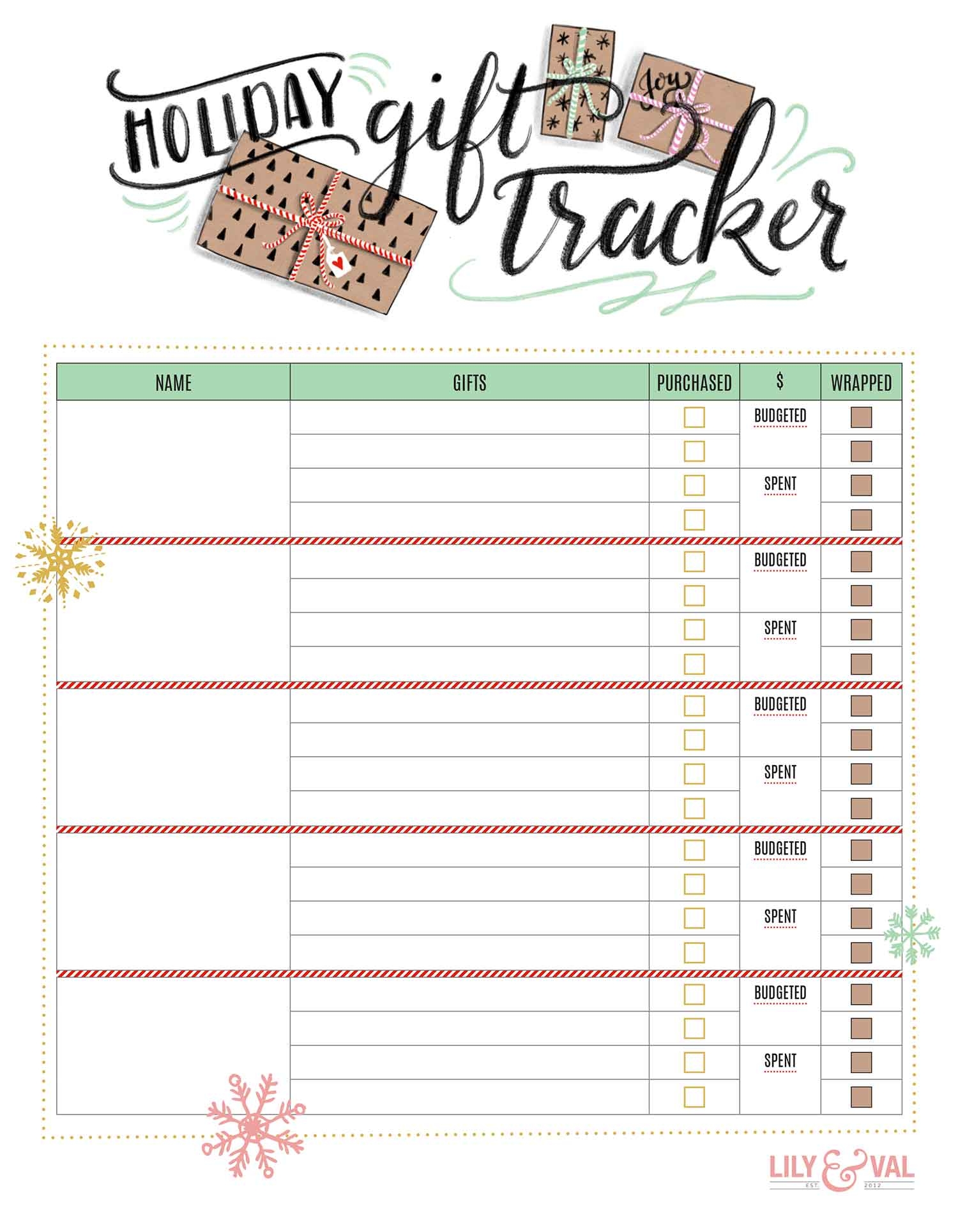 Holiday Gift Tracker Free Download Lily U0026 Val Living