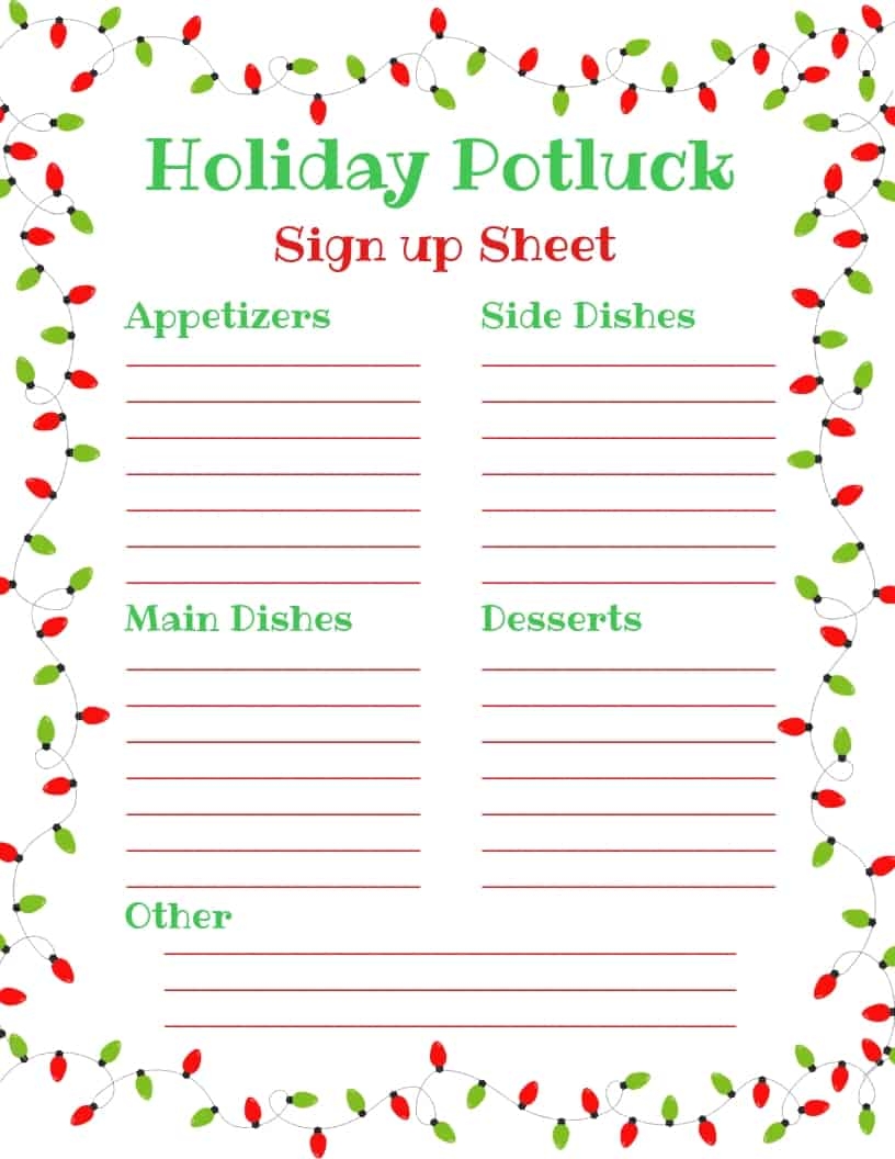 Christmas Potluck List Template
