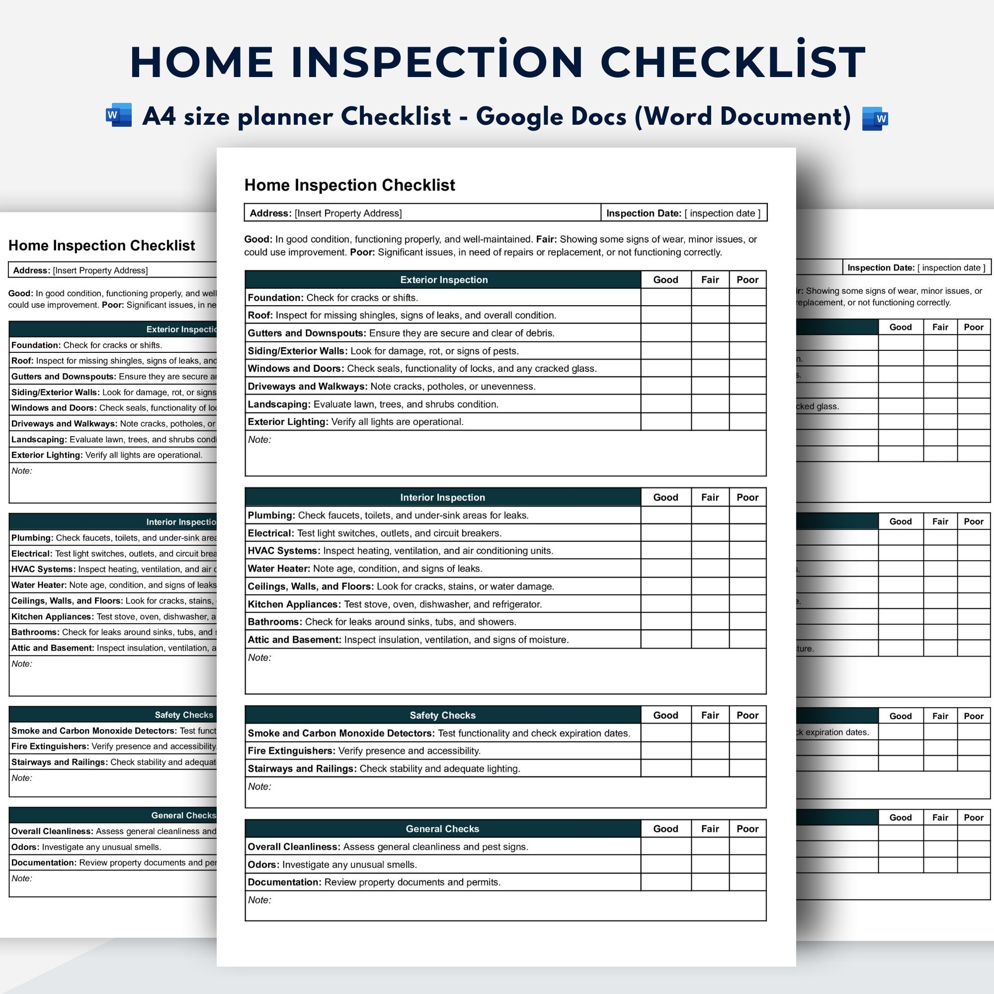 Home Inspection Checklist Template Google Docs word Document Etsy UK