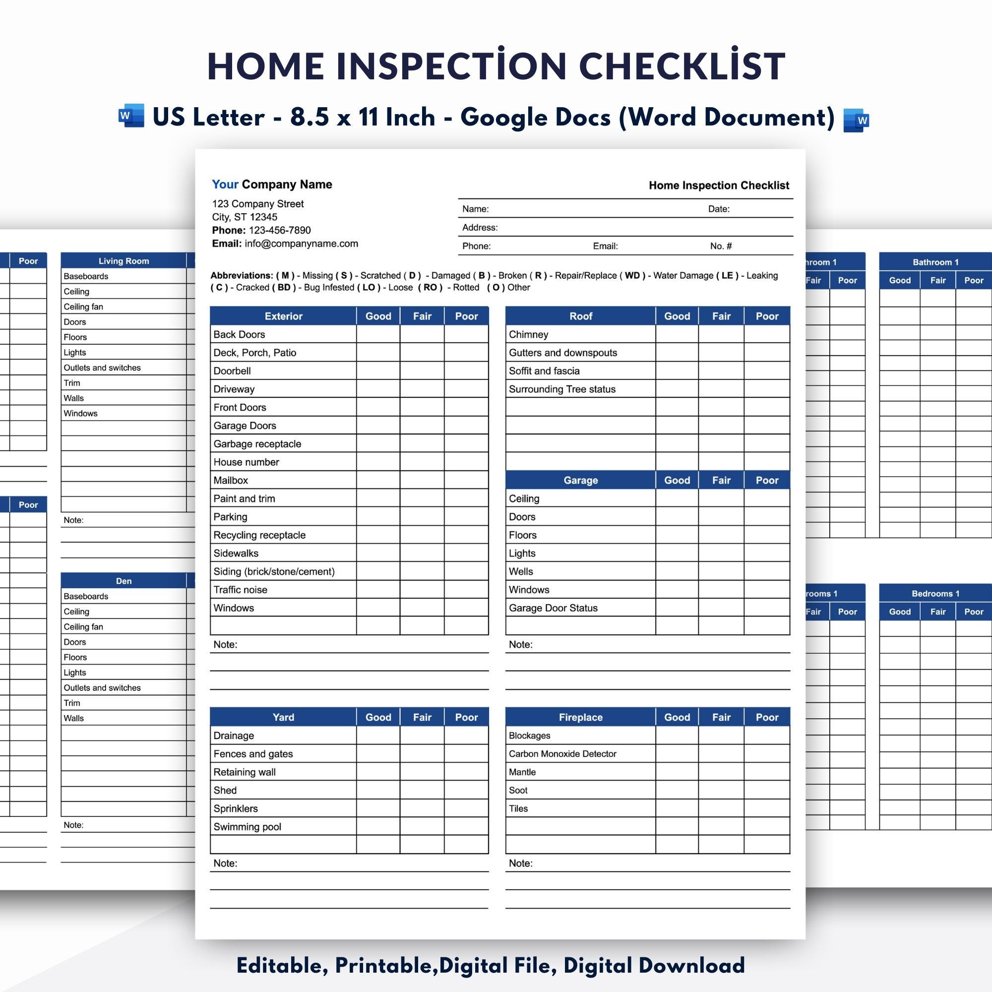 Home Inspection Checklist Template Google Docs word Document Etsy