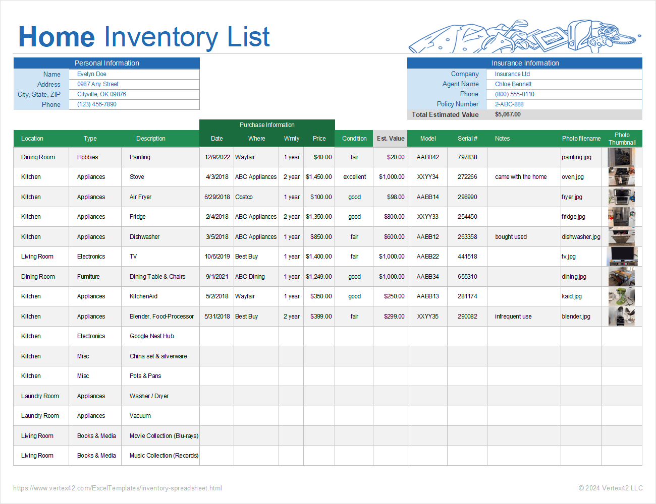 Home Inventory List Template