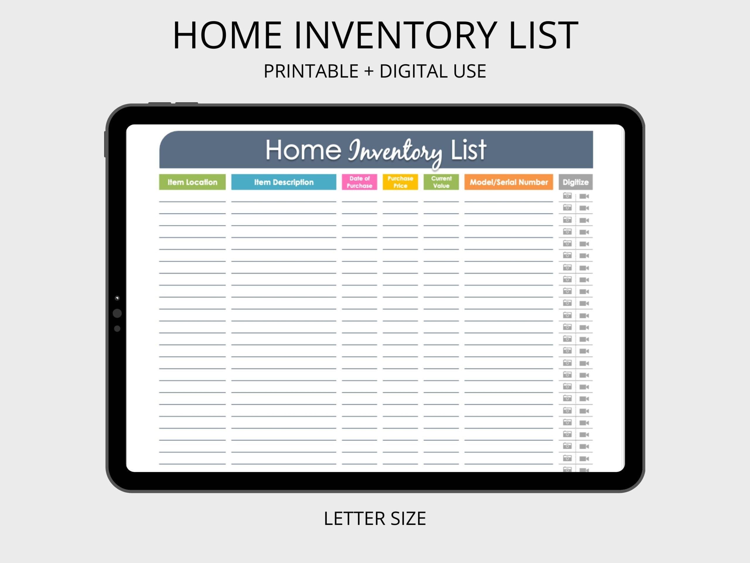 Printable Home Contents Inventory List Template