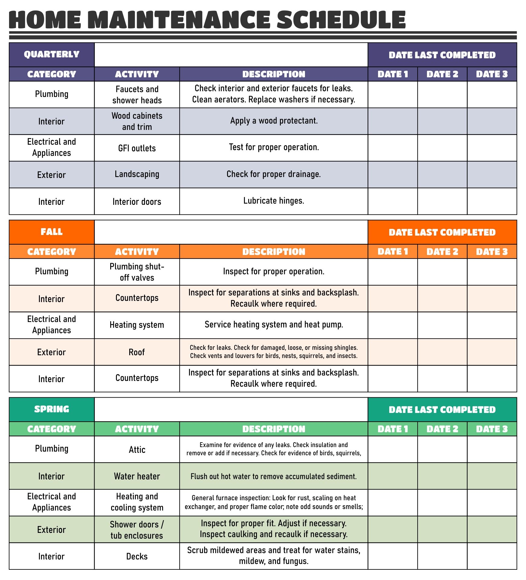 Home Maintenance List Template