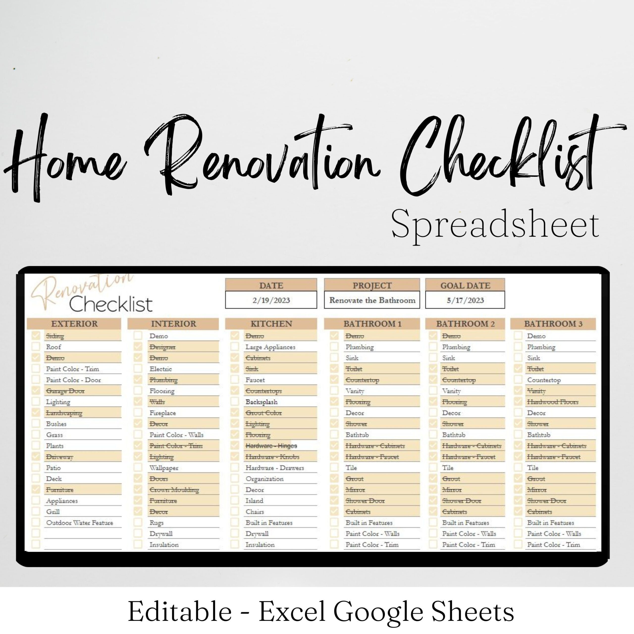 Home Renovation List Template