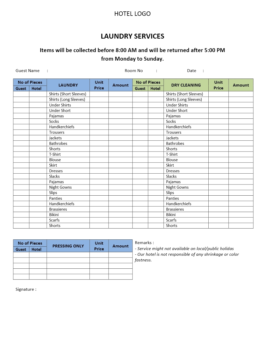 Laundry List Template