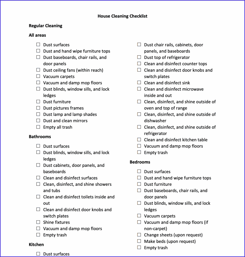 House Cleaning List Template