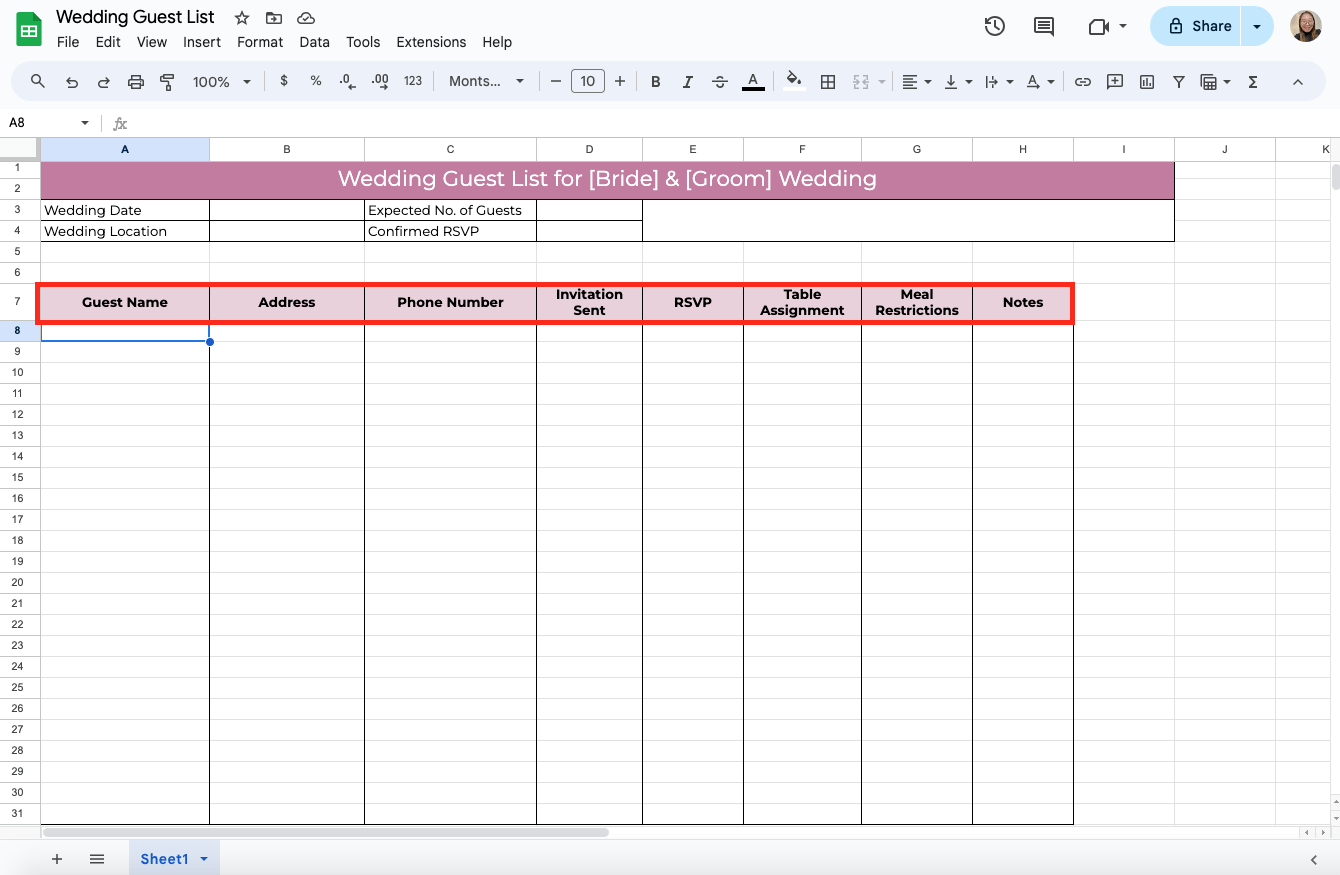 How To Create A Wedding Guest List Template In Google Sheets FileDrop