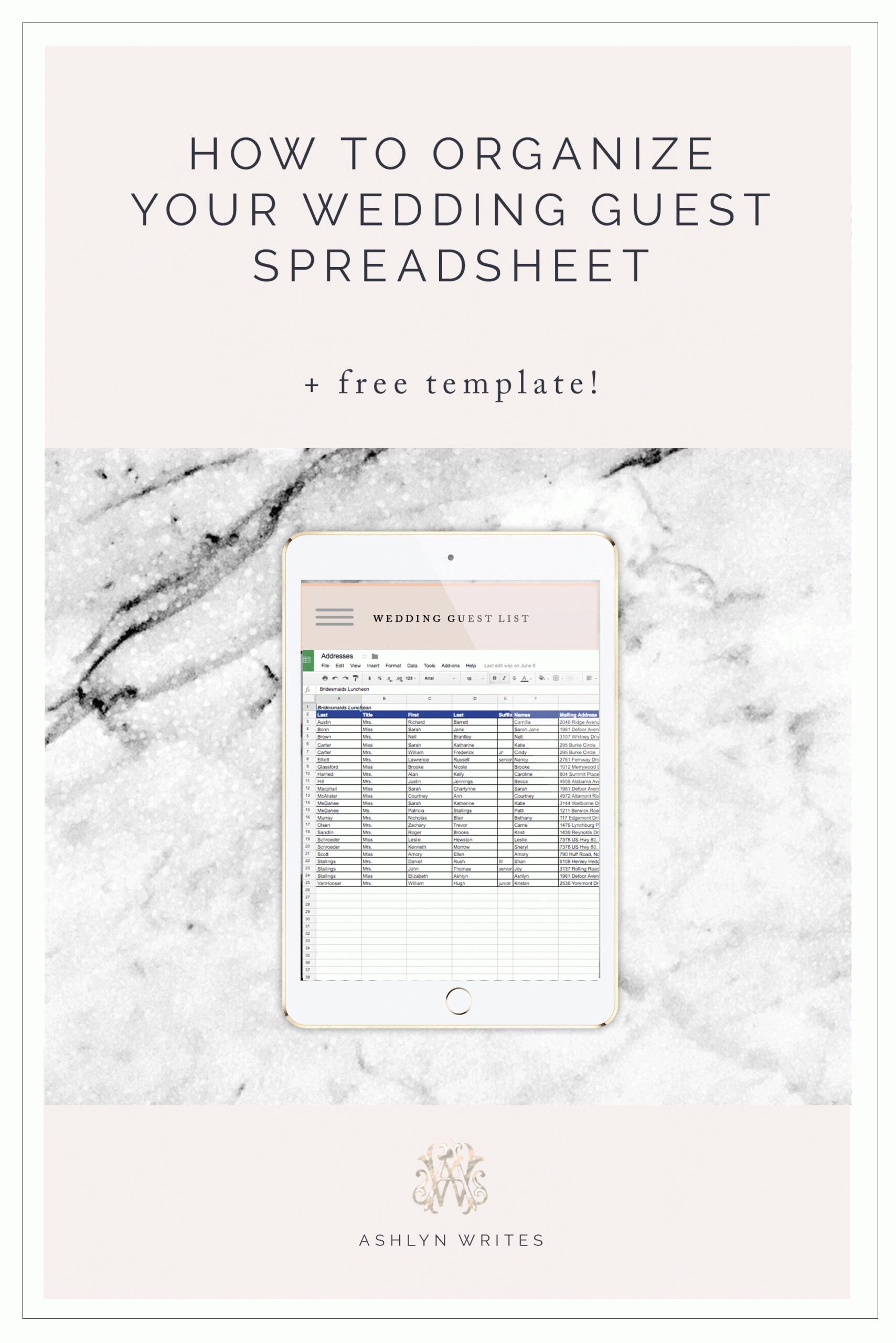 How To Organize A Wedding Guest List Spreadsheet Free Template 