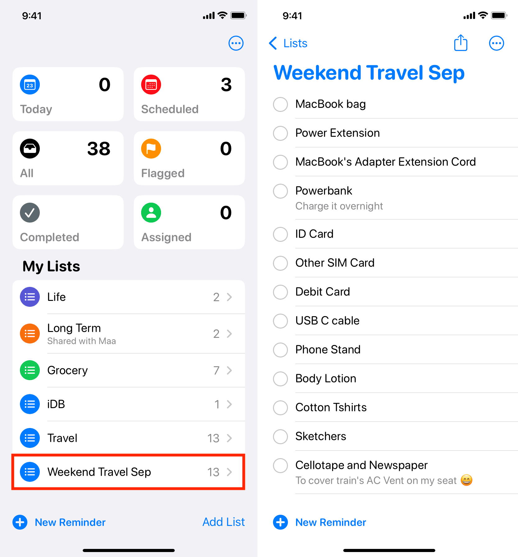 Packing List Apple Reminder Template