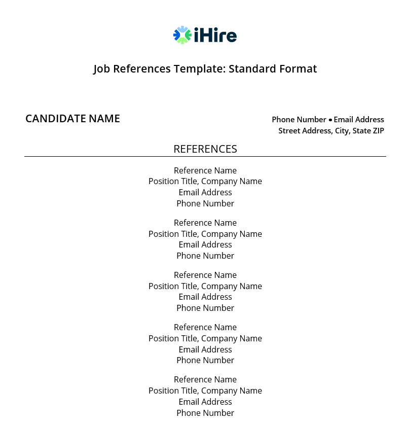 Employment Reference List Template