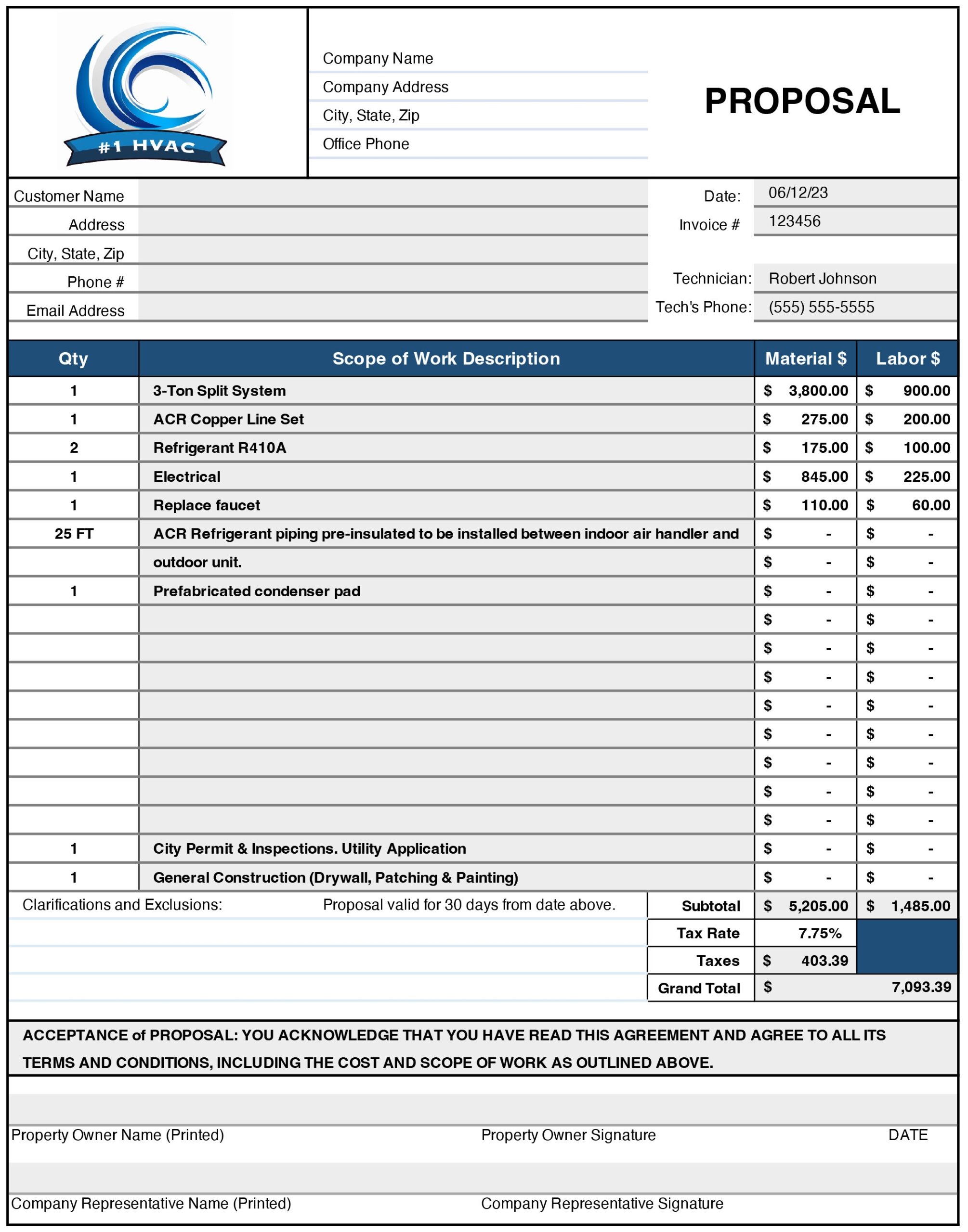 HVAC Estimate Proposal Template In Excel HVAC Contractor Quote Form HVAC Bid Form Air Conditioning Proposal Form Excel File Etsy