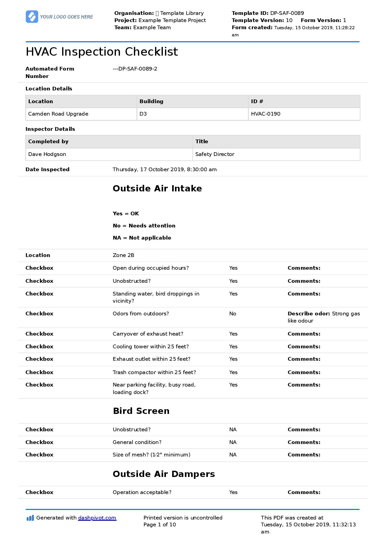 Hvac Material List Template