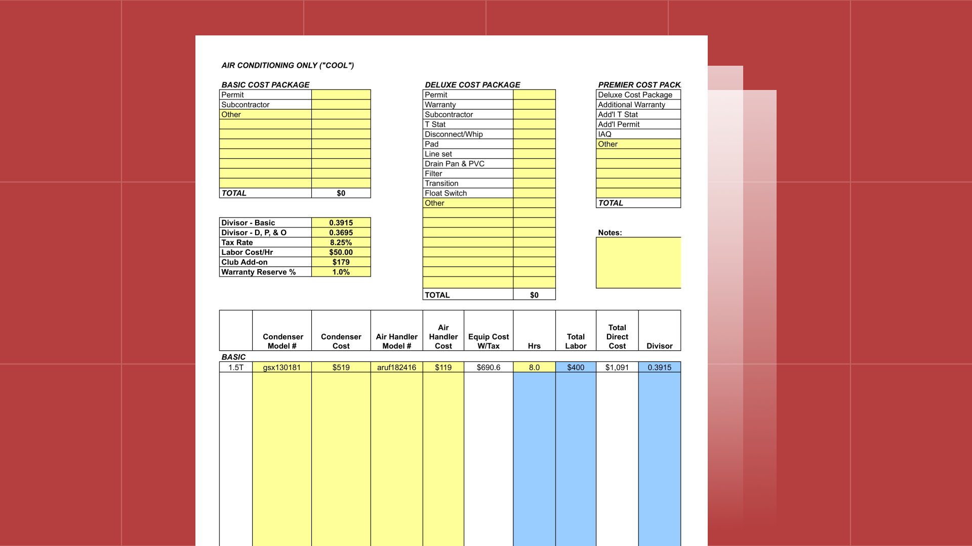 Hvac Price List Template