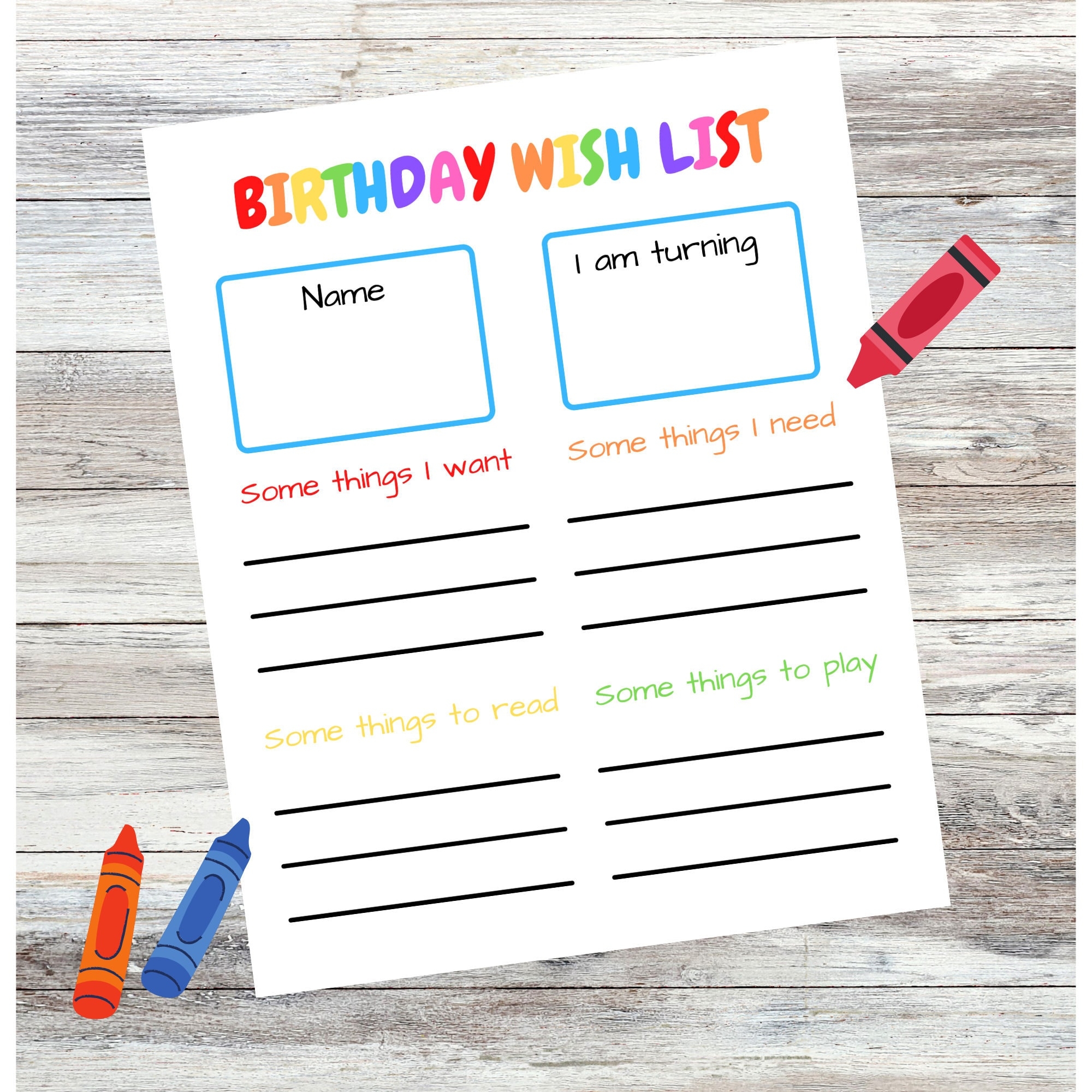 Kids Birthday Wish List Printable PDF For Gift Ideas Party Planning U0026 Present Tracking Etsy