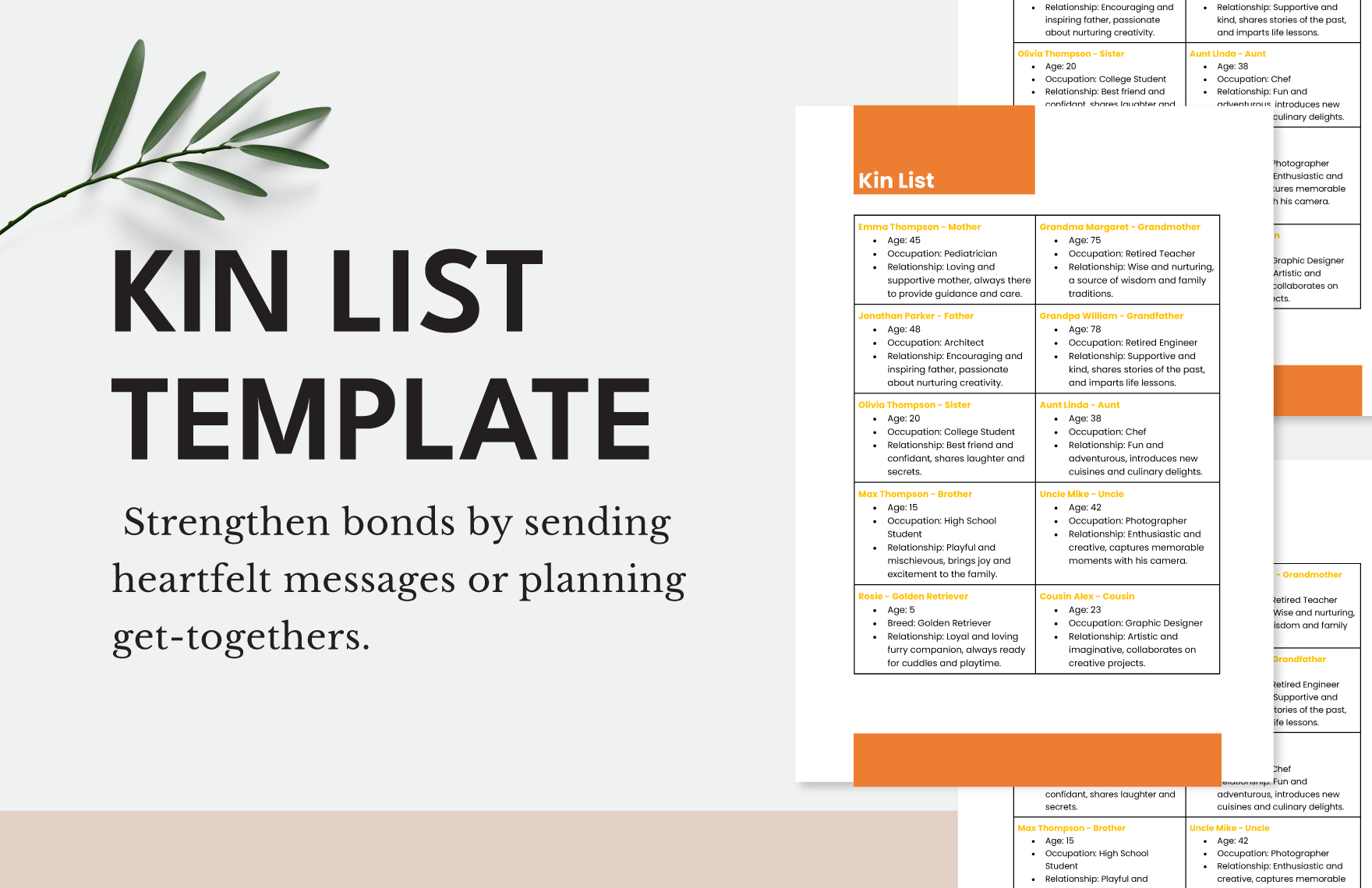 Kin List Template