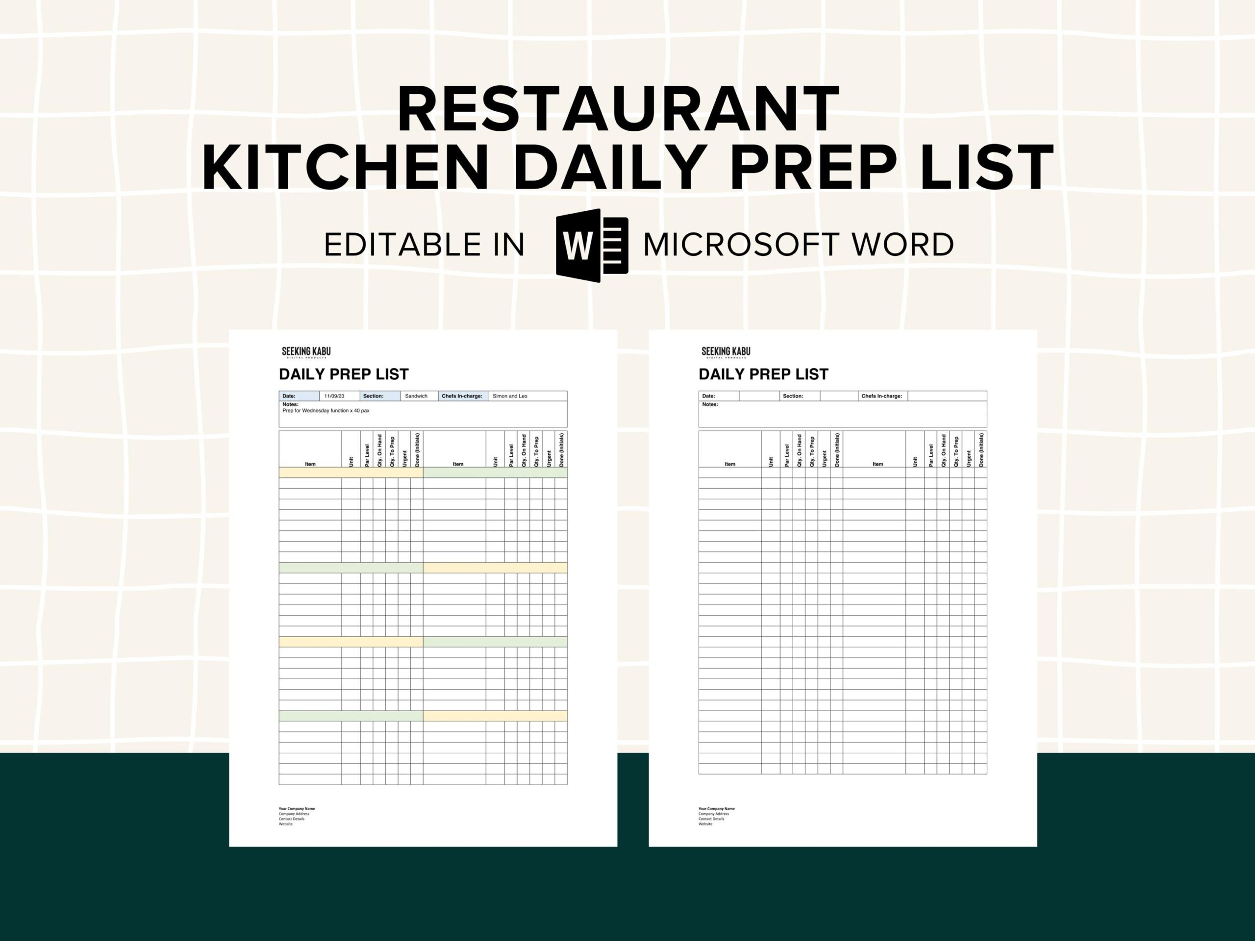 Kitchen Daily Prep List Shift Handover Notes Fot Chefs 