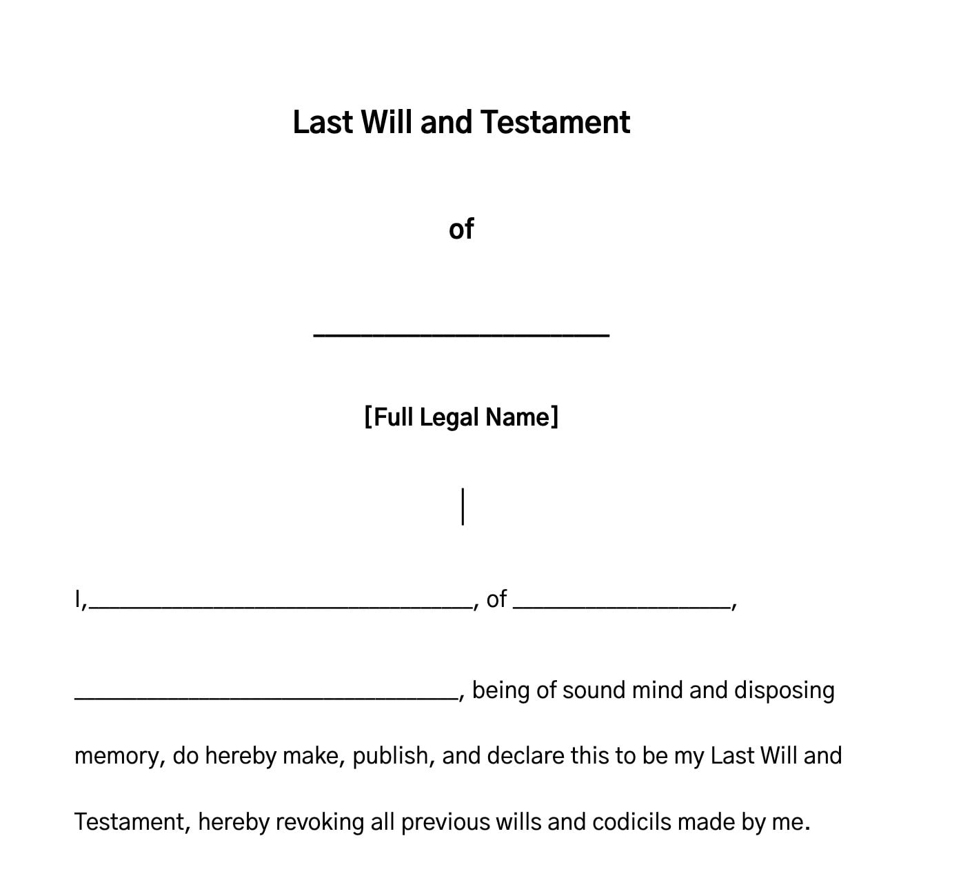 Free Printable Blank Will