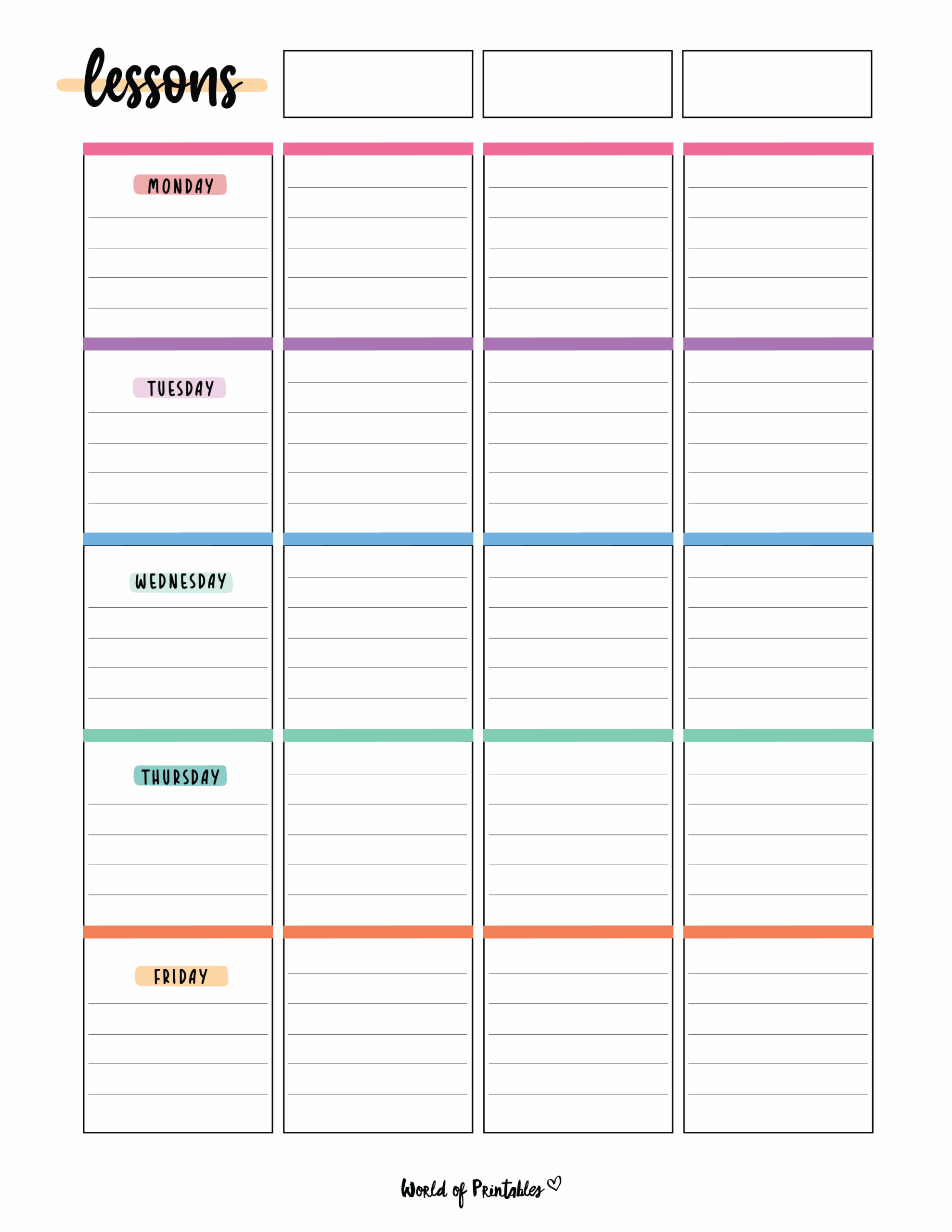 Weekly Lesson Plan Template Free Printable