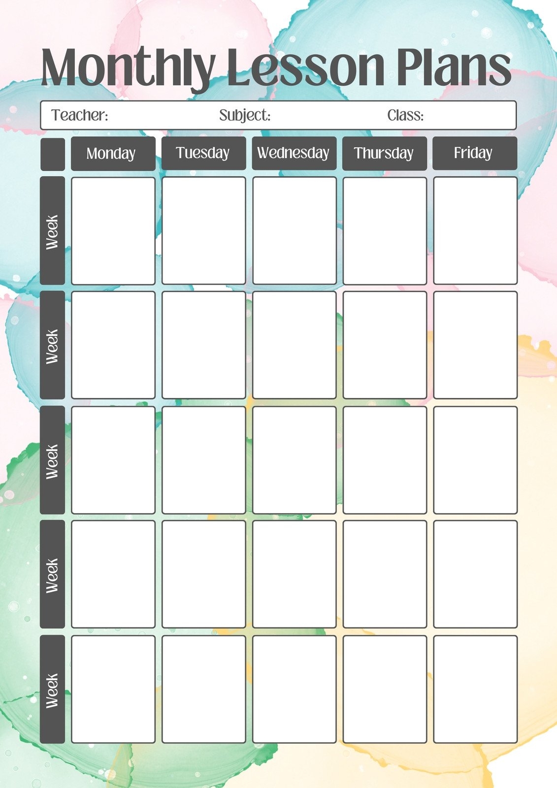 Free Printable Monthly Lesson Plan Template