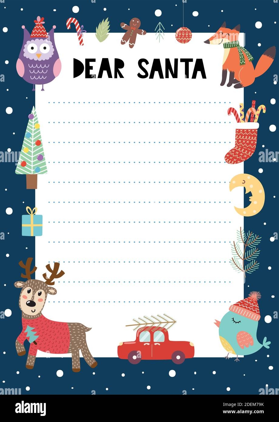 Letter To Santa Claus A4 Template With Cute Christmas Characters Christmas Wish List Stock Vector Image U0026 Art Alamy